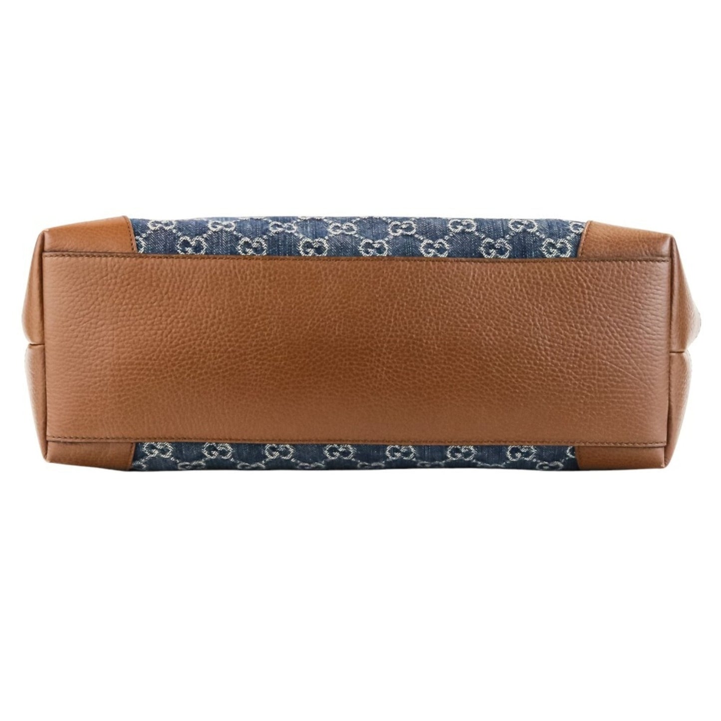 Gucci Brown Dark Blue Denim Leather Tote Bag ( )