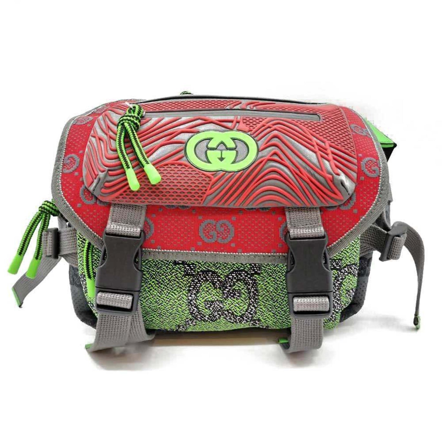 Gucci Gray Green Red Color Nylon Backpack Fanny Pack ( )