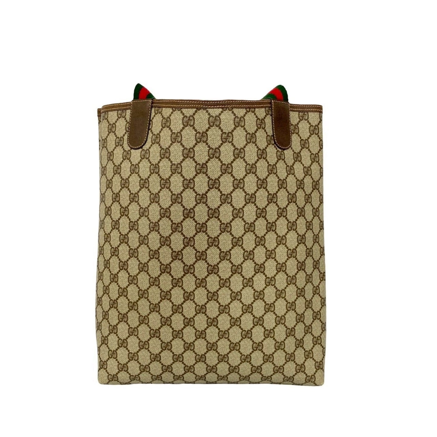 Gucci Brown Green Red Color Leather Pvc Handbag Tote Bag ( )