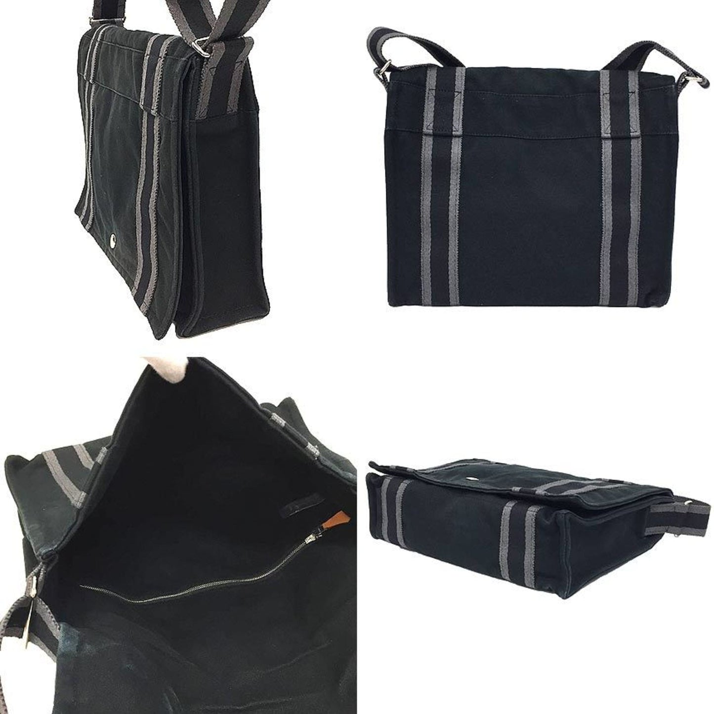 Hermes Fourre Tout Black Canvas Messenger Bag Shoulder Bag ( )