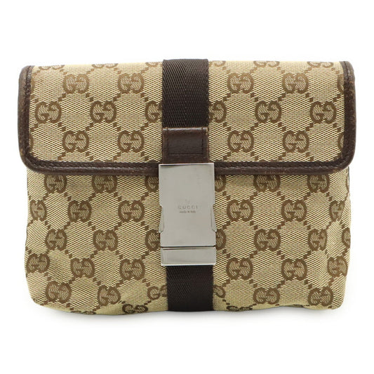 Gucci Beige Dark Brown Canvas Leather Pouch Sling Bag ( )