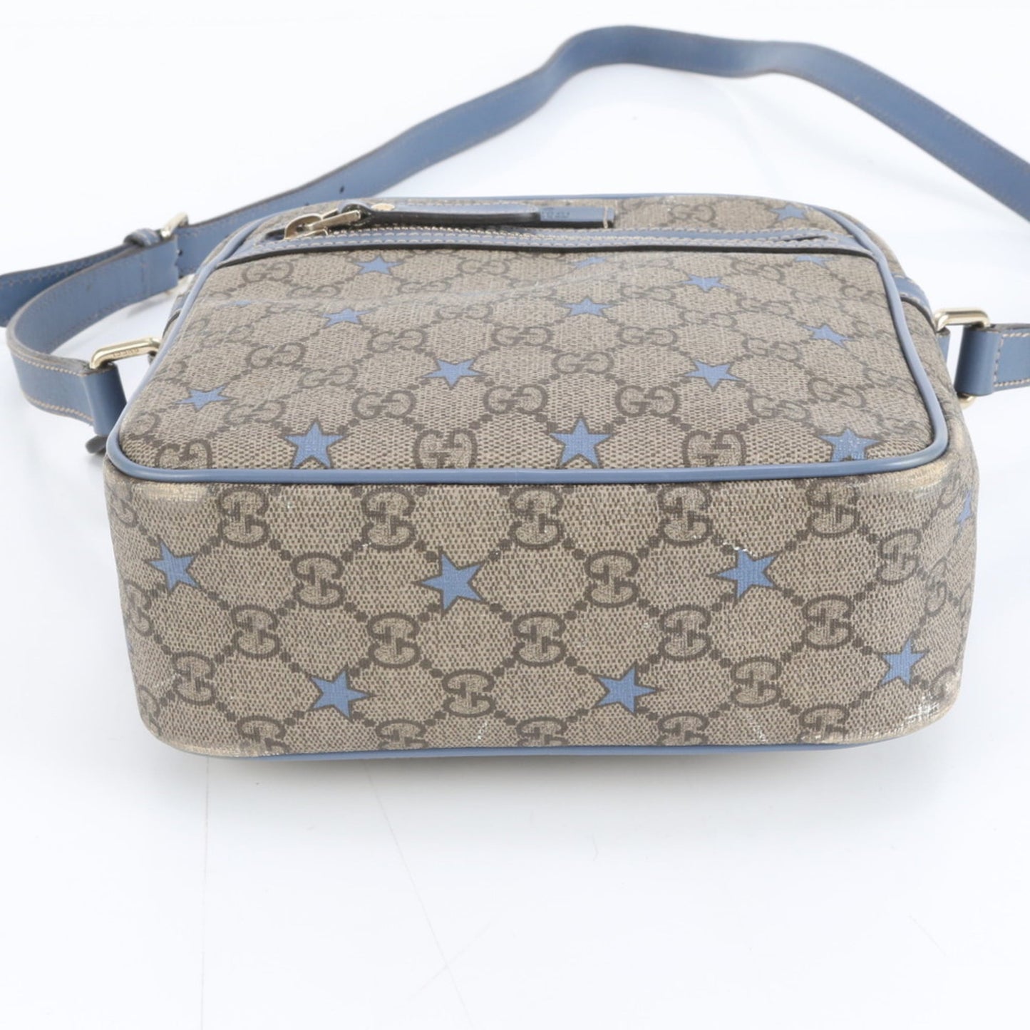 Gucci Blue Brown Leather Coated Canvas Shoulder Bag ( )