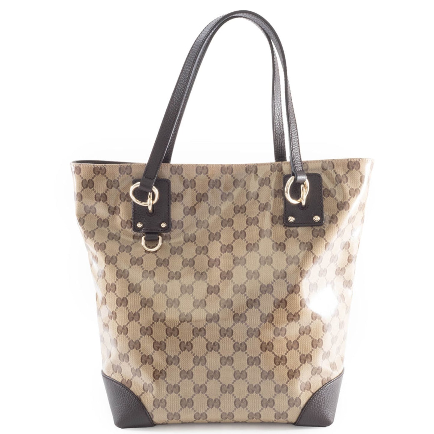 Gucci Beige Brown Pvc Canvas Leather Tote Bag ( )