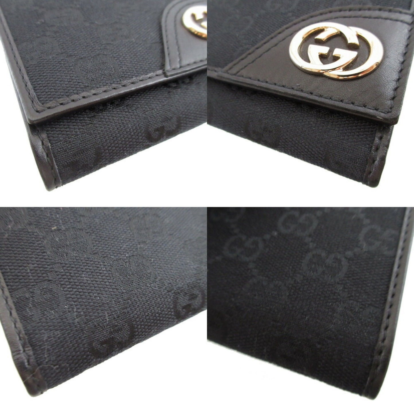 Gucci Black Gg Canvas Leather Wallet (Tri-Fold) ( )