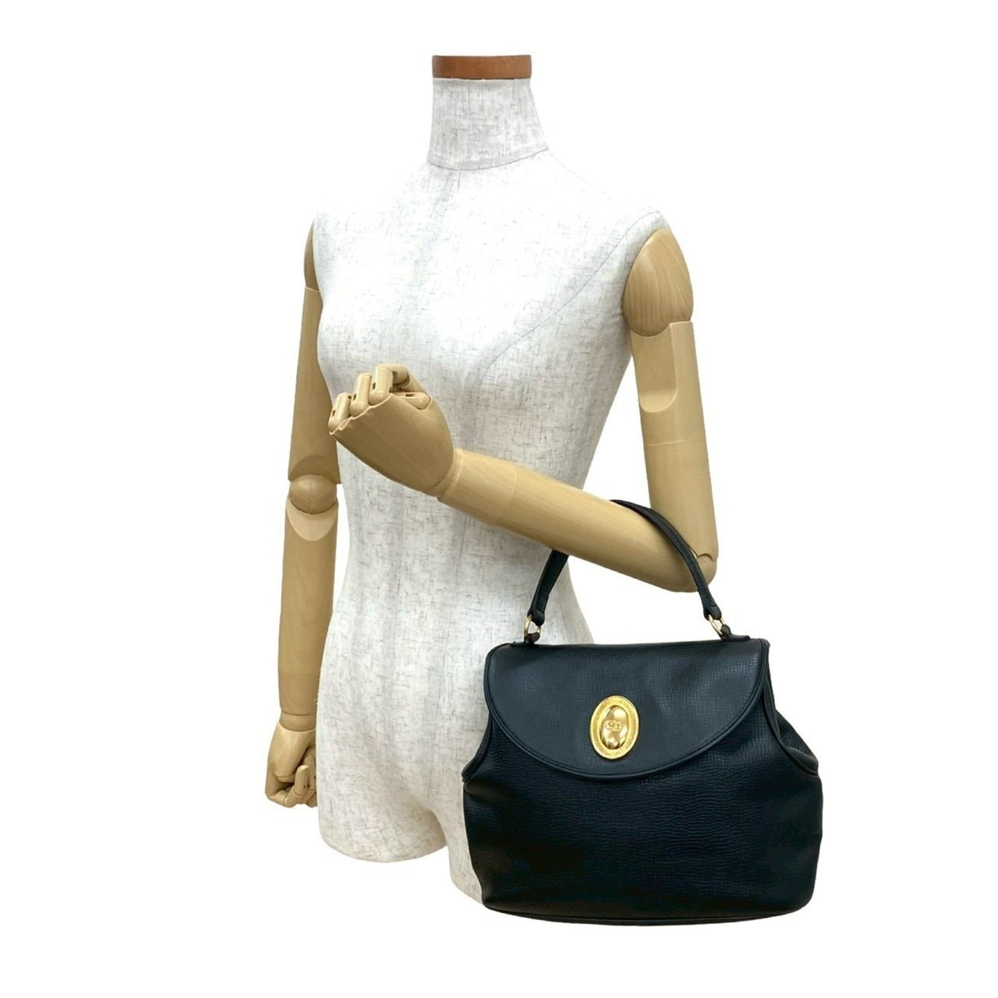 Christian Dior Black Leather Handbag Tote Bag ()
