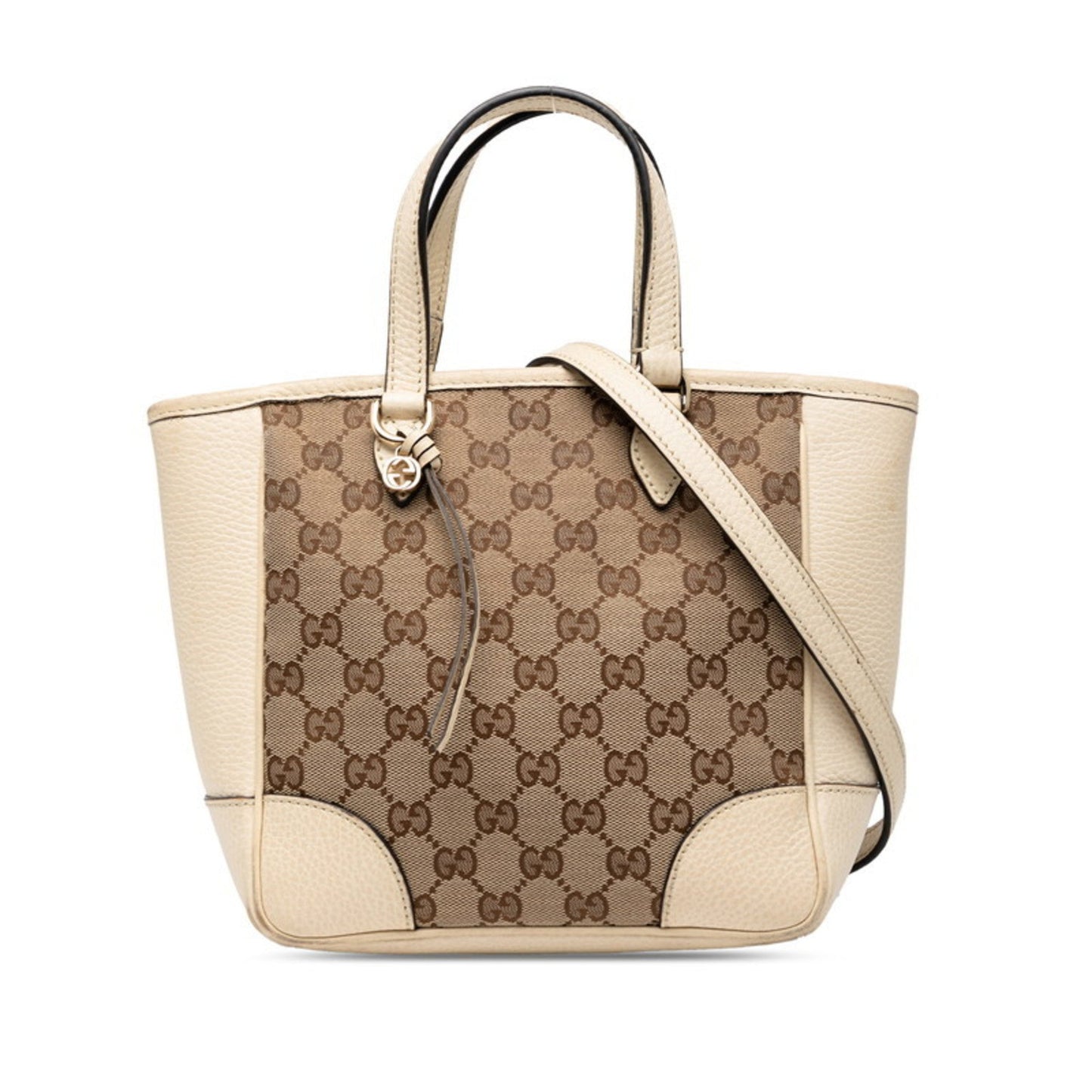 Gucci Beige Ivory Canvas Leather Handbag Shoulder Bag ( )