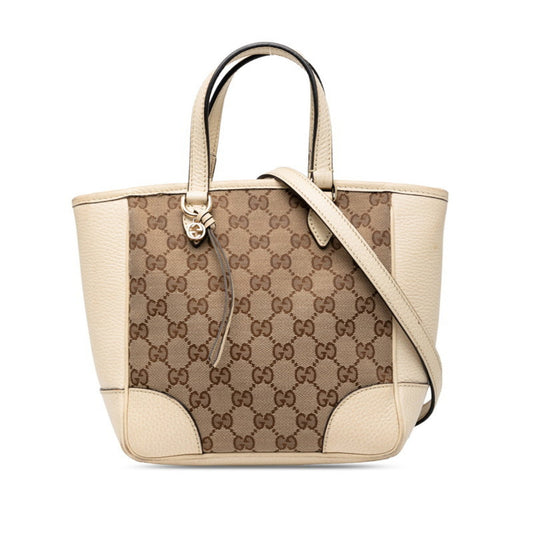 Gucci Beige Ivory Canvas Leather Handbag Shoulder Bag ( )