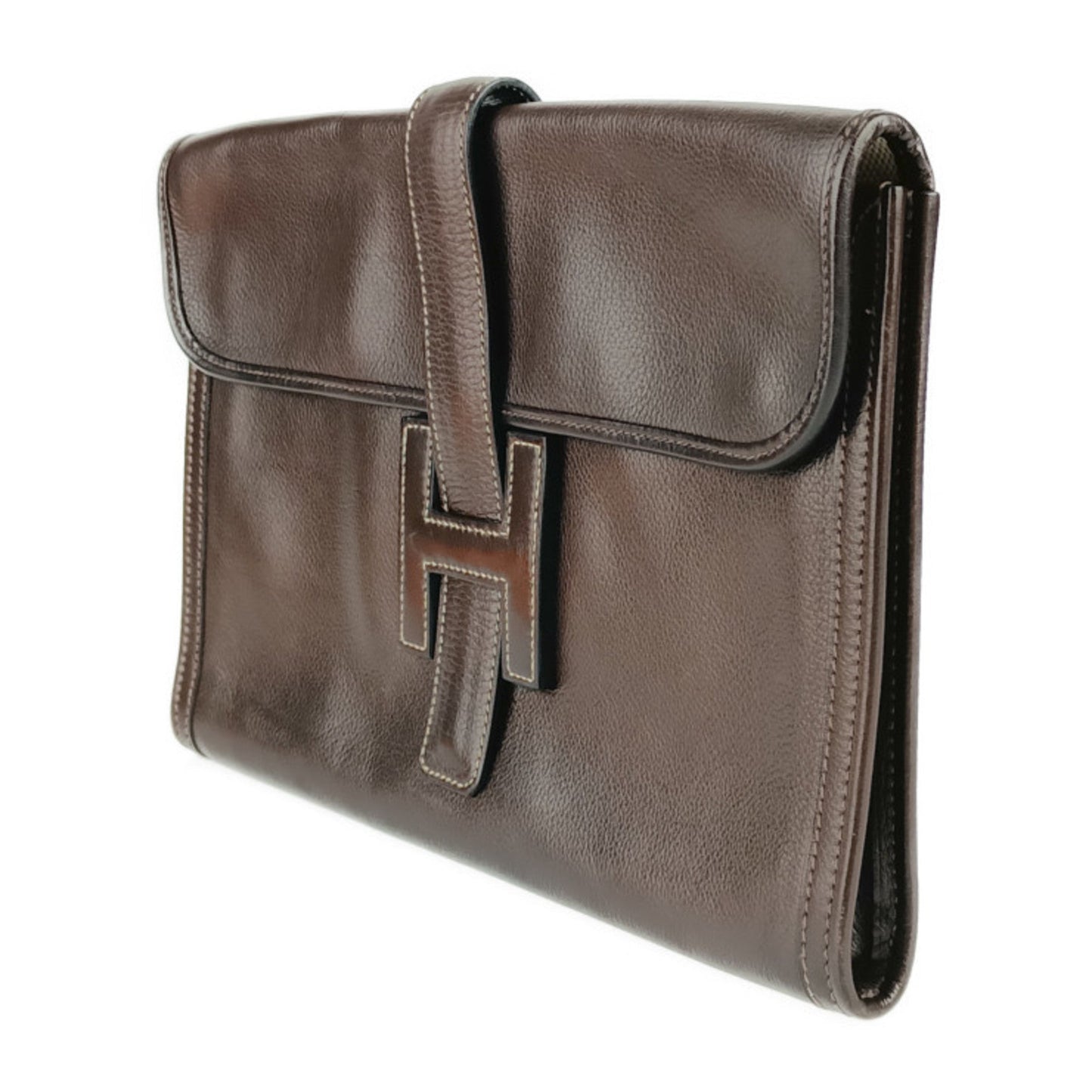 Hermes Dark Brown Leather Clutch Bag Handbag ( )