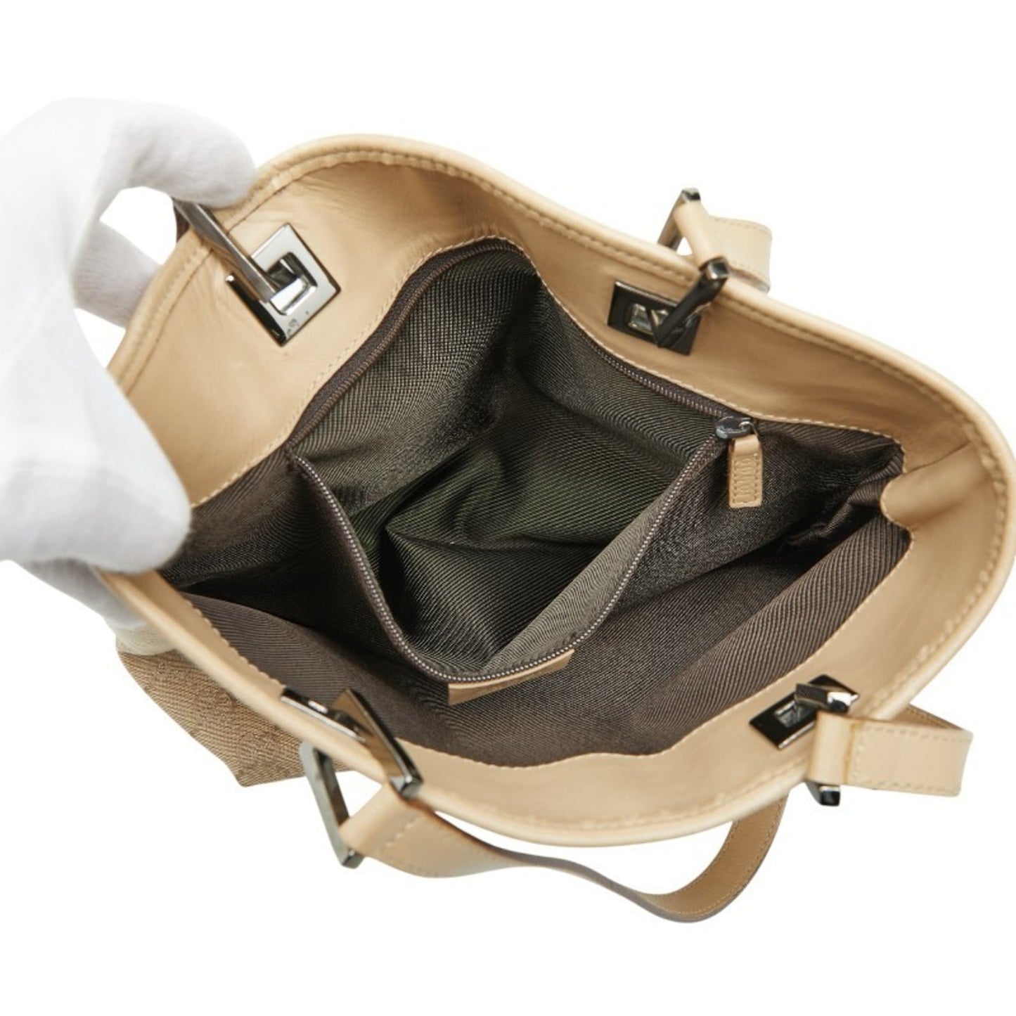 Gucci Beige Canvas Leather Handbag ( )
