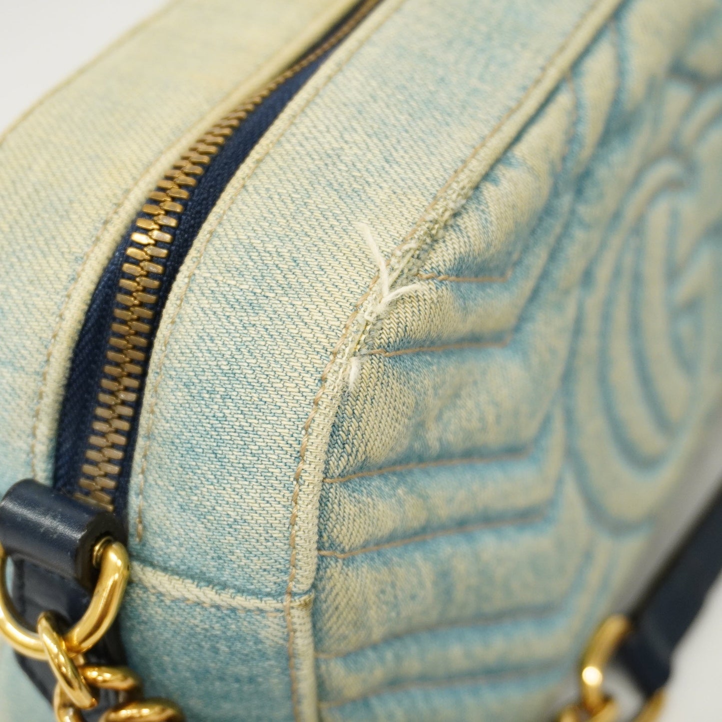 GUCCI Auth  GG Marmont Shoulder Bag Velor 447632 Women's Denim Light Blue