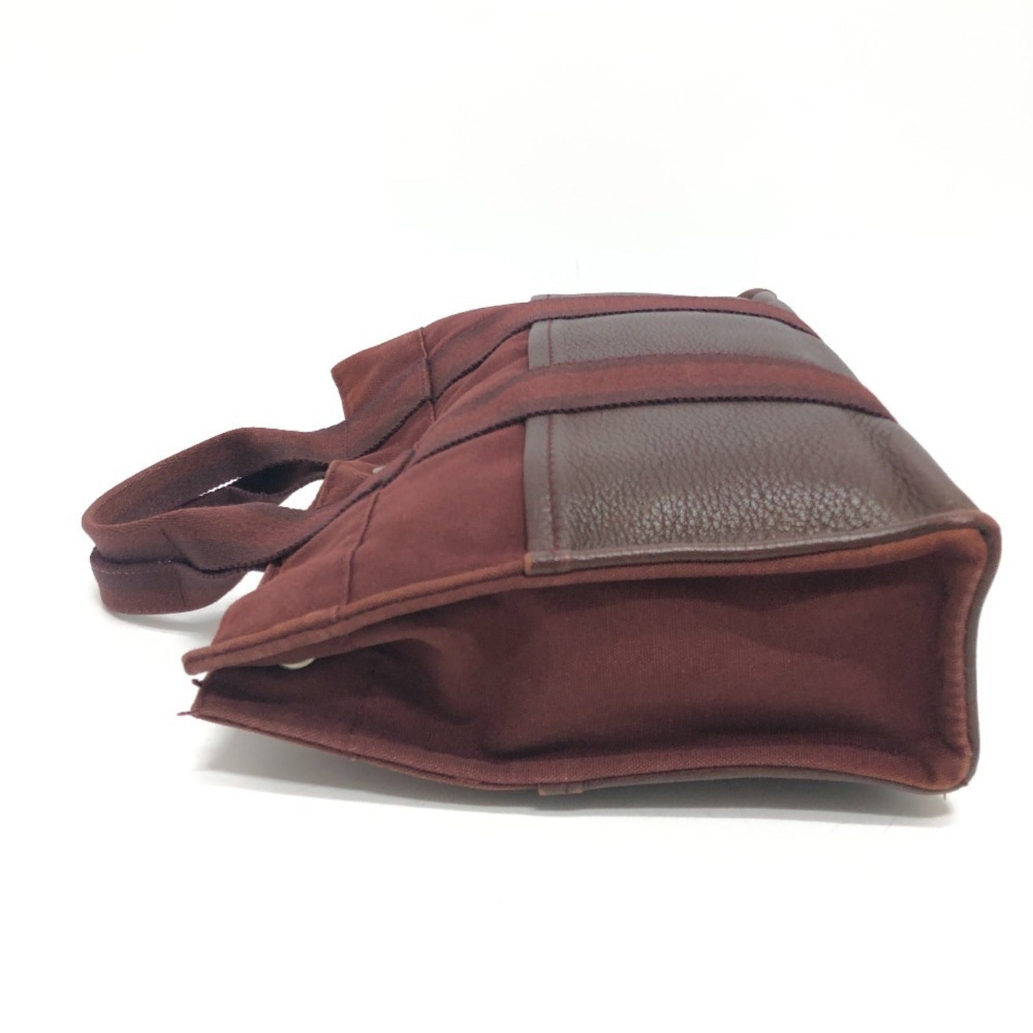 Hermes Red Color Wine Canvas Leather Handbag Tote Bag ( )