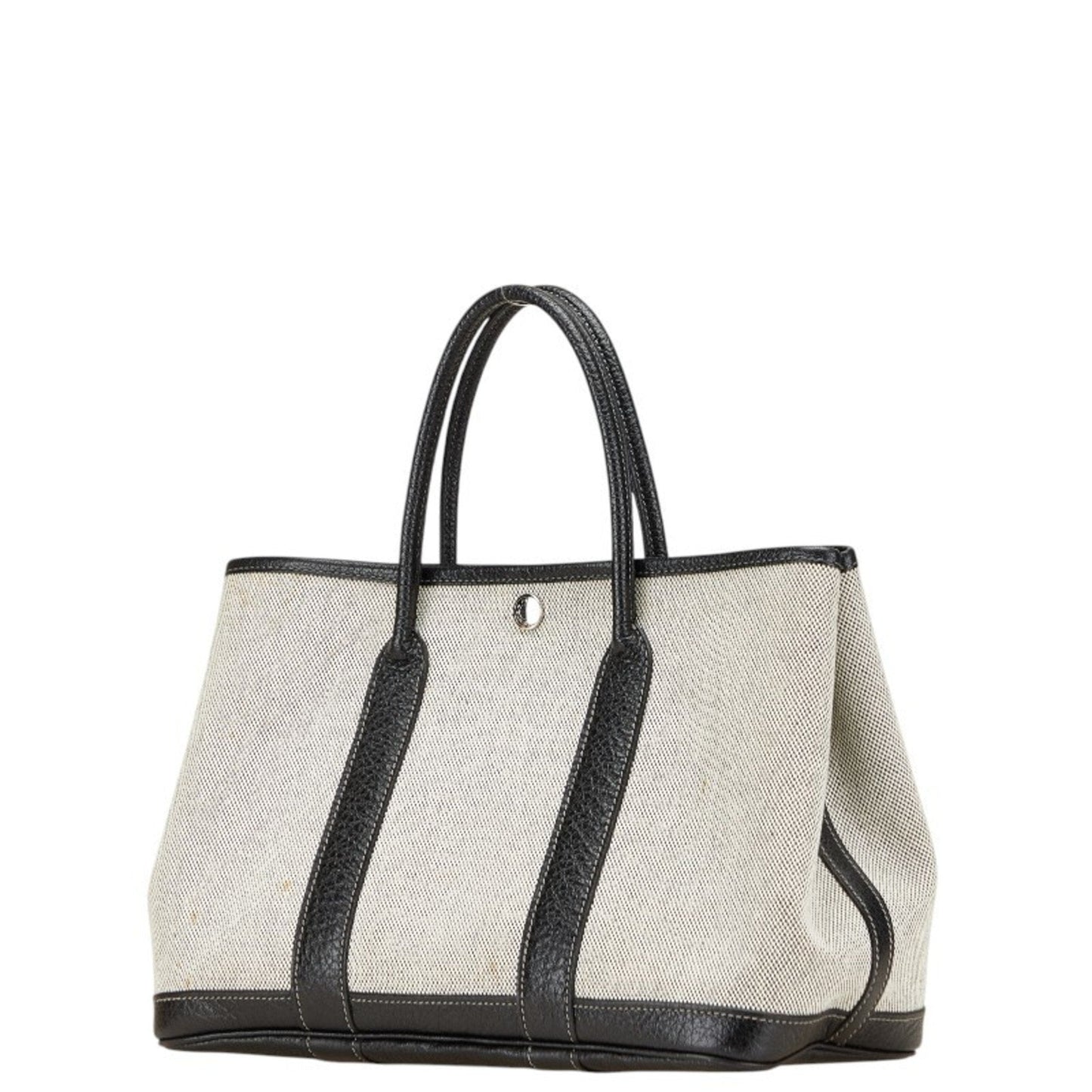 Hermes Garden Black Gray Toile H Leather Handbag Tote Bag ( )