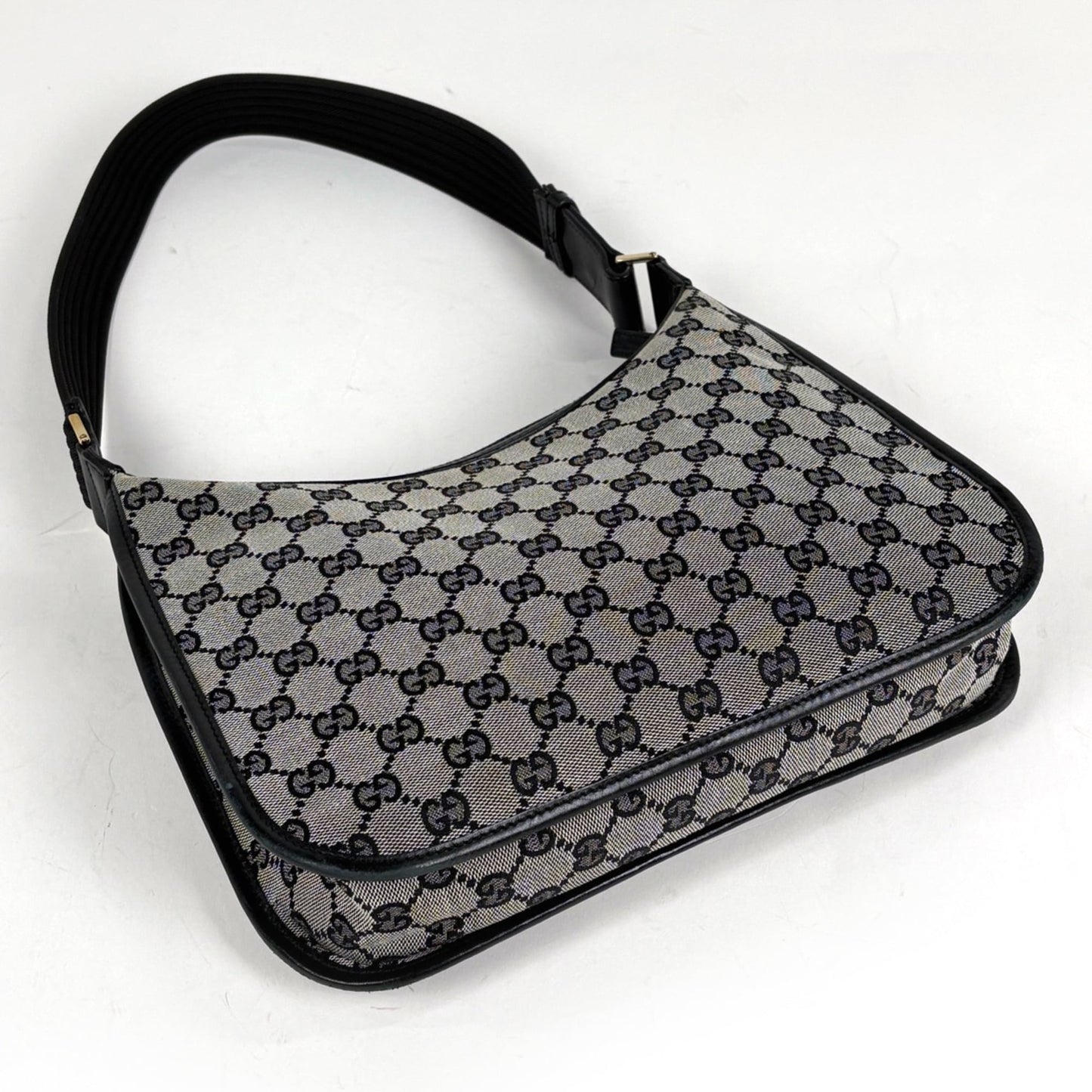Gucci Black Gg Canvas Leather Shoulder Bag ( )