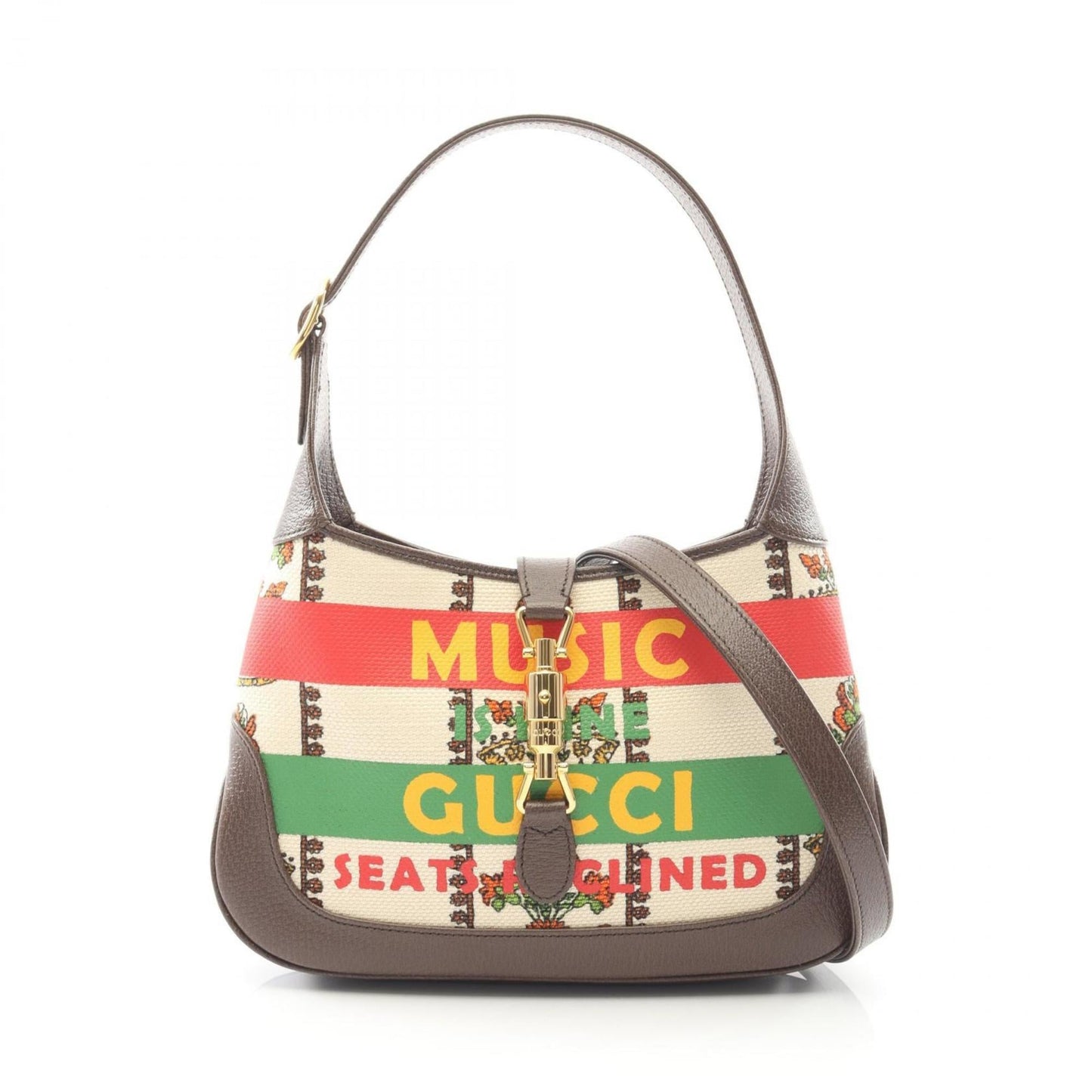 Gucci Beige Brown Multi-Color Canvas Leather Shoulder Bag ( )
