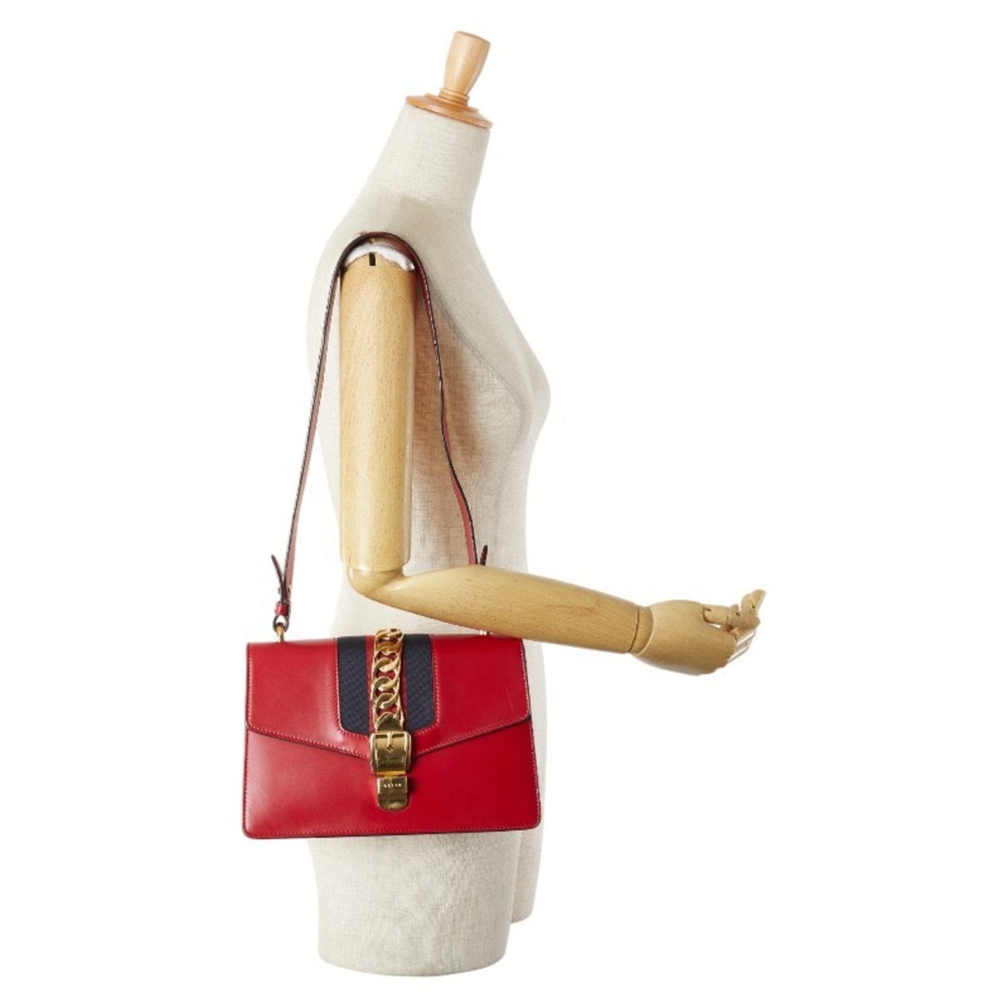 Gucci Navy Red Color Leather Shoulder Bag ( )