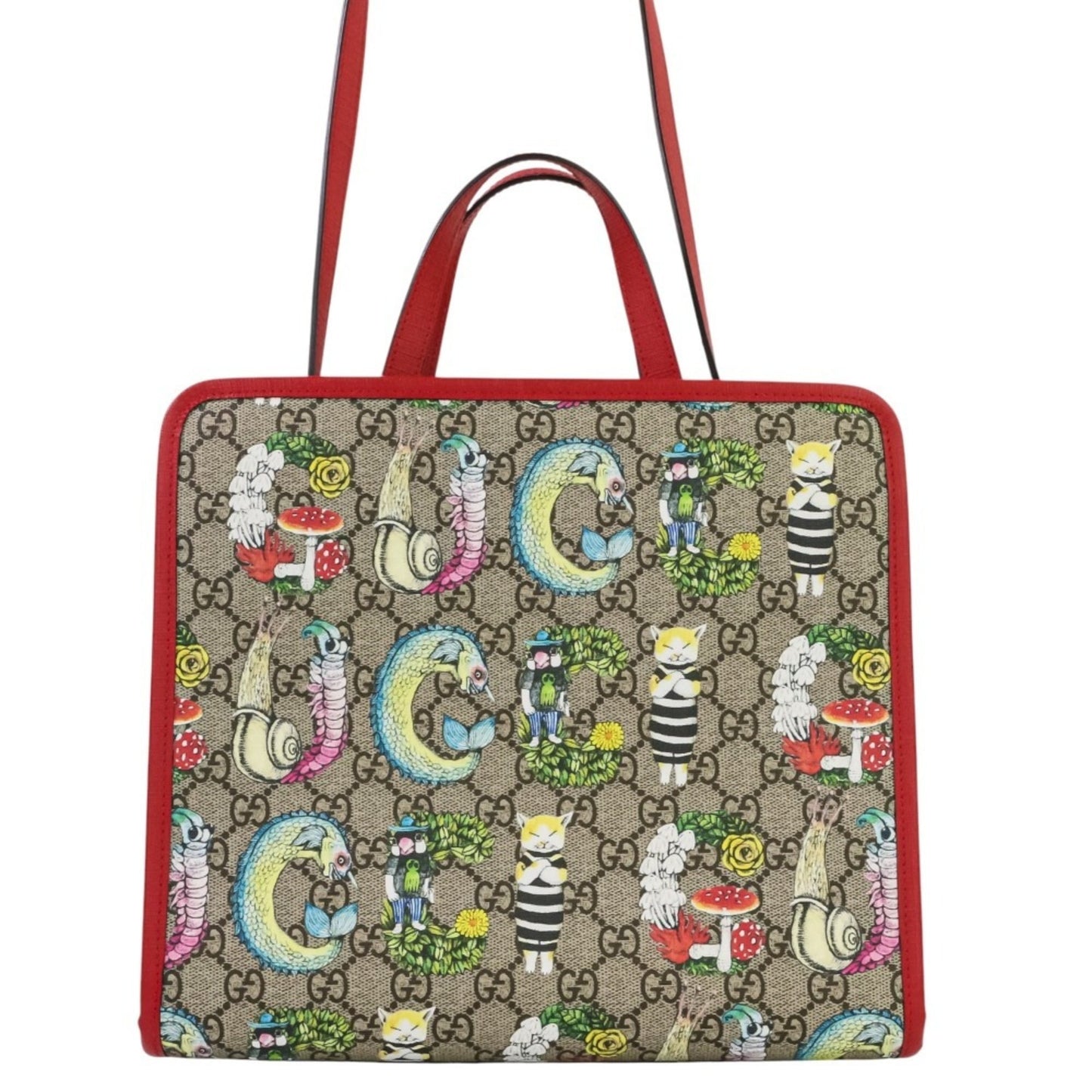Gucci Beige Red Color Gg Supreme Tote Bag ( )