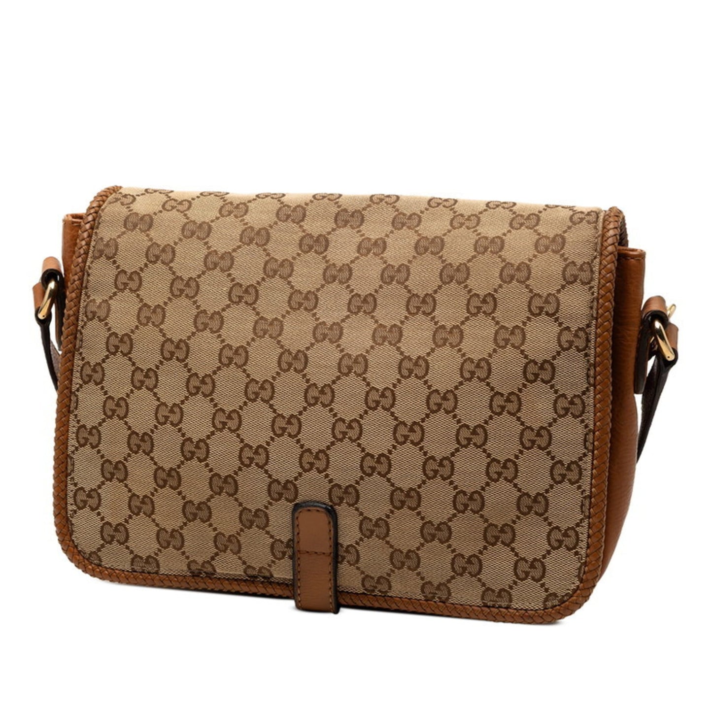 Gucci Beige Brown Canvas Leather Messenger Bag Shoulder Bag ( )
