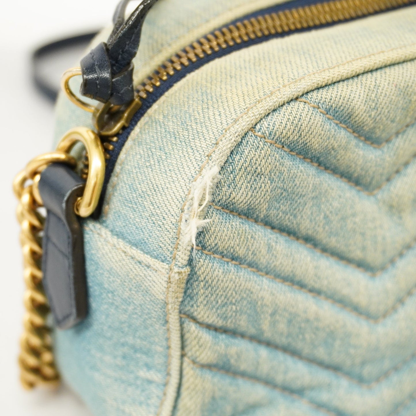 GUCCI Auth  GG Marmont Shoulder Bag Velor 447632 Women's Denim Light Blue