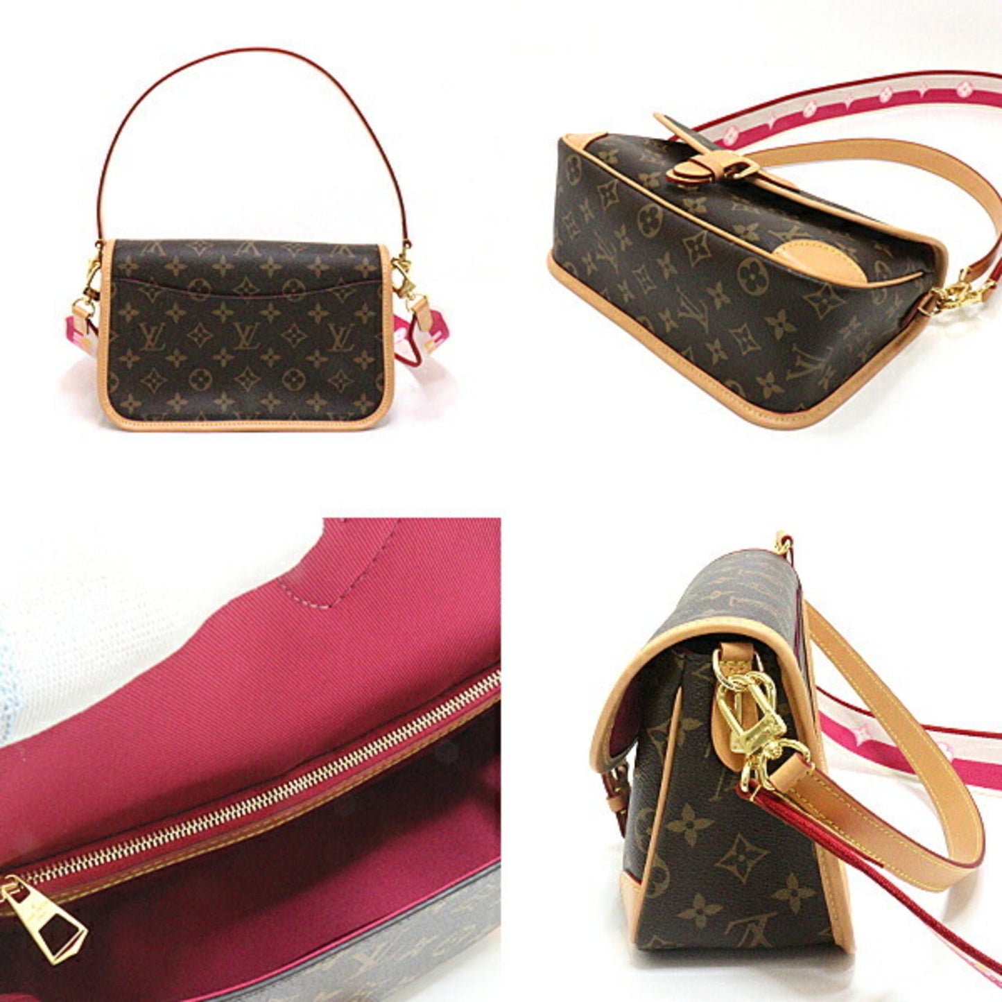 Louis Vuitton Diane NM PM Fuchsia Shoulder Bag Monogram Nume Leather