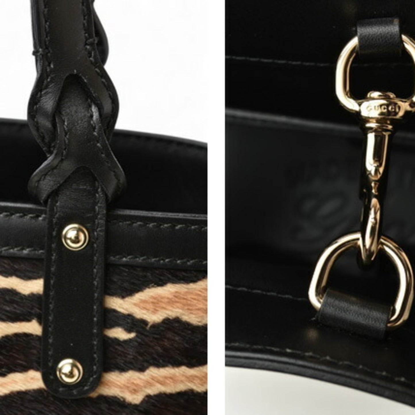 Gucci Beige Black Leather Handbag Tote Bag ( )