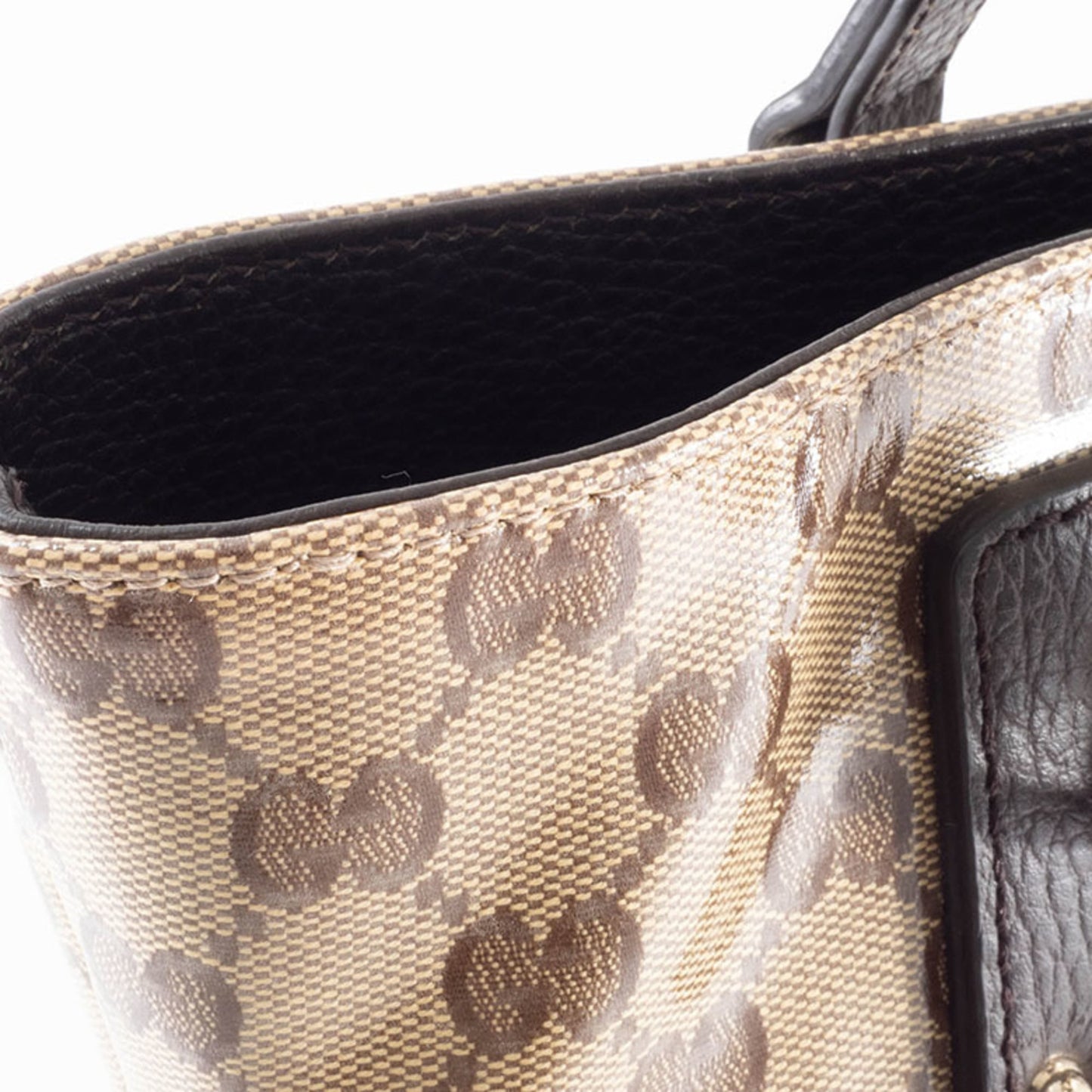 Gucci Beige Brown Pvc Canvas Leather Tote Bag ( )