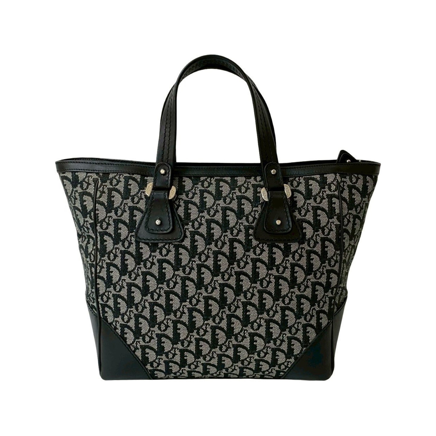 Christian Dior Black Canvas Leather Handbag Tote Bag ()