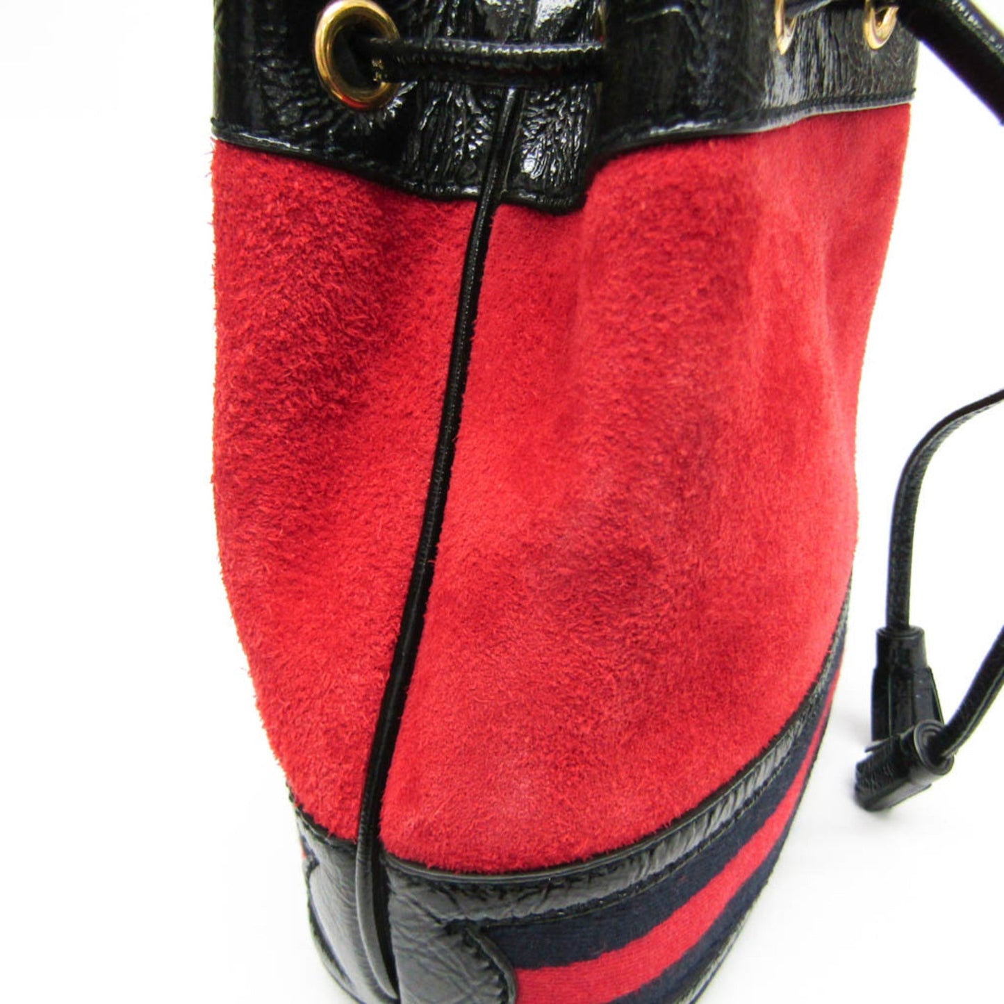 Gucci Black Navy Red Color Leather Suede Shoulder Bag ( )