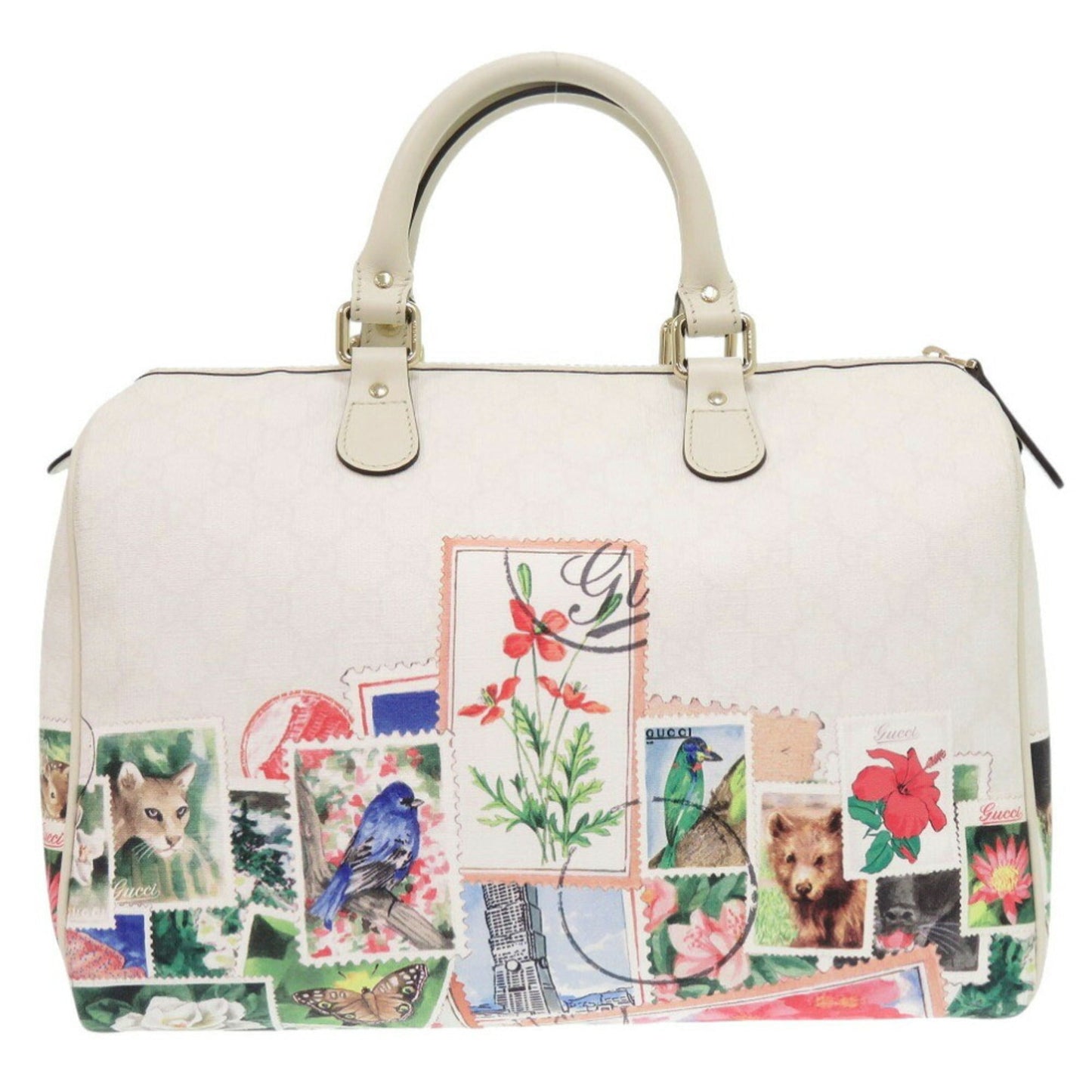 Gucci White Leather Boston Bag Handbag ( )