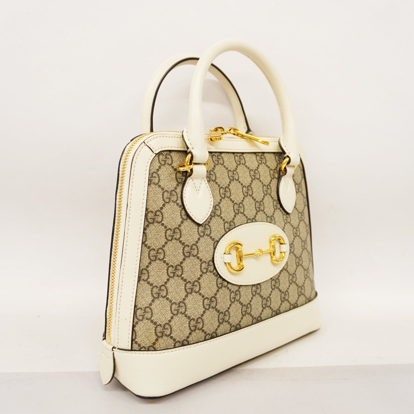 GUCCI Auth  Horsebit 2way Bag 621220 GG Supreme Beige,White