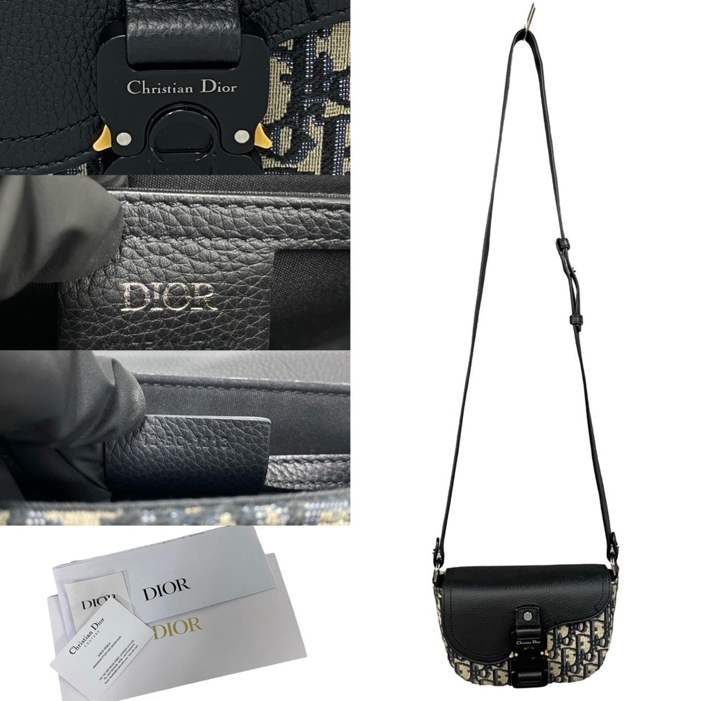 Christian Dior Black Gray Leather Canvas Pochette Shoulder Bag ()