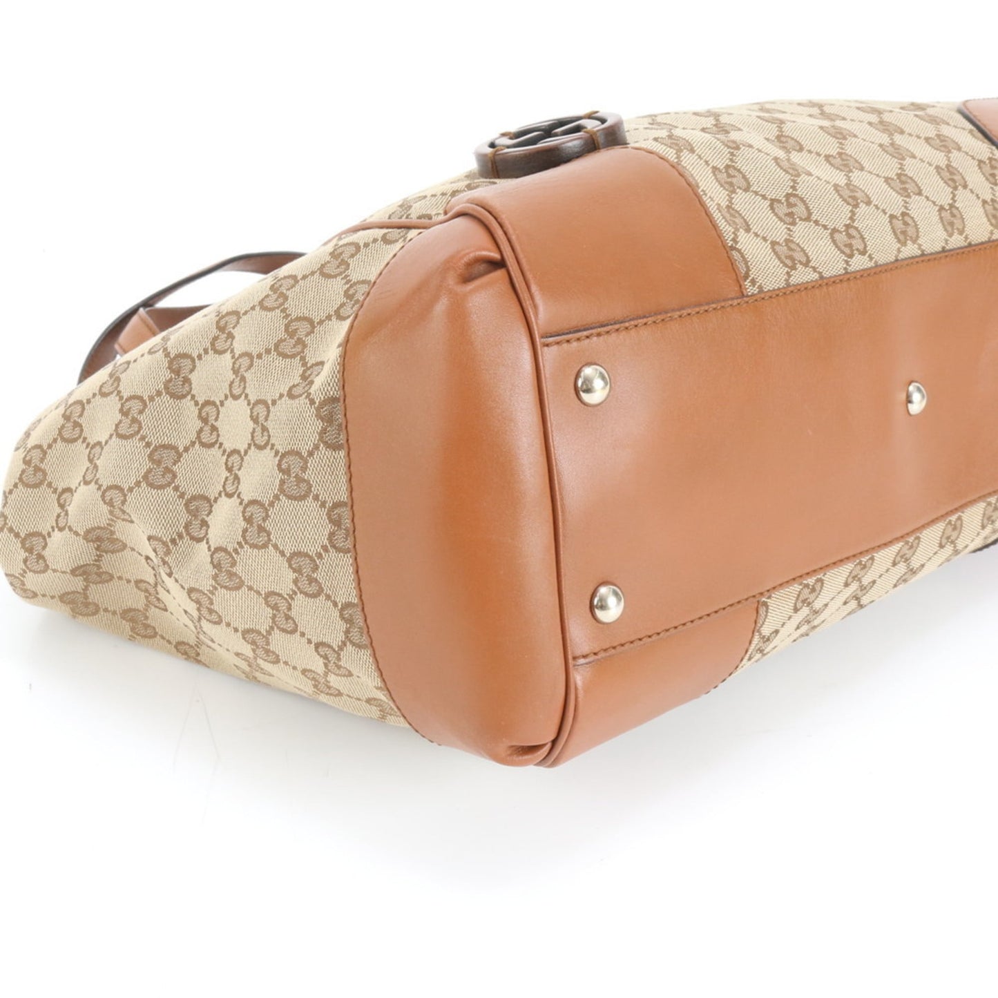 Gucci Brown Leather Canvas Tote Bag ( )