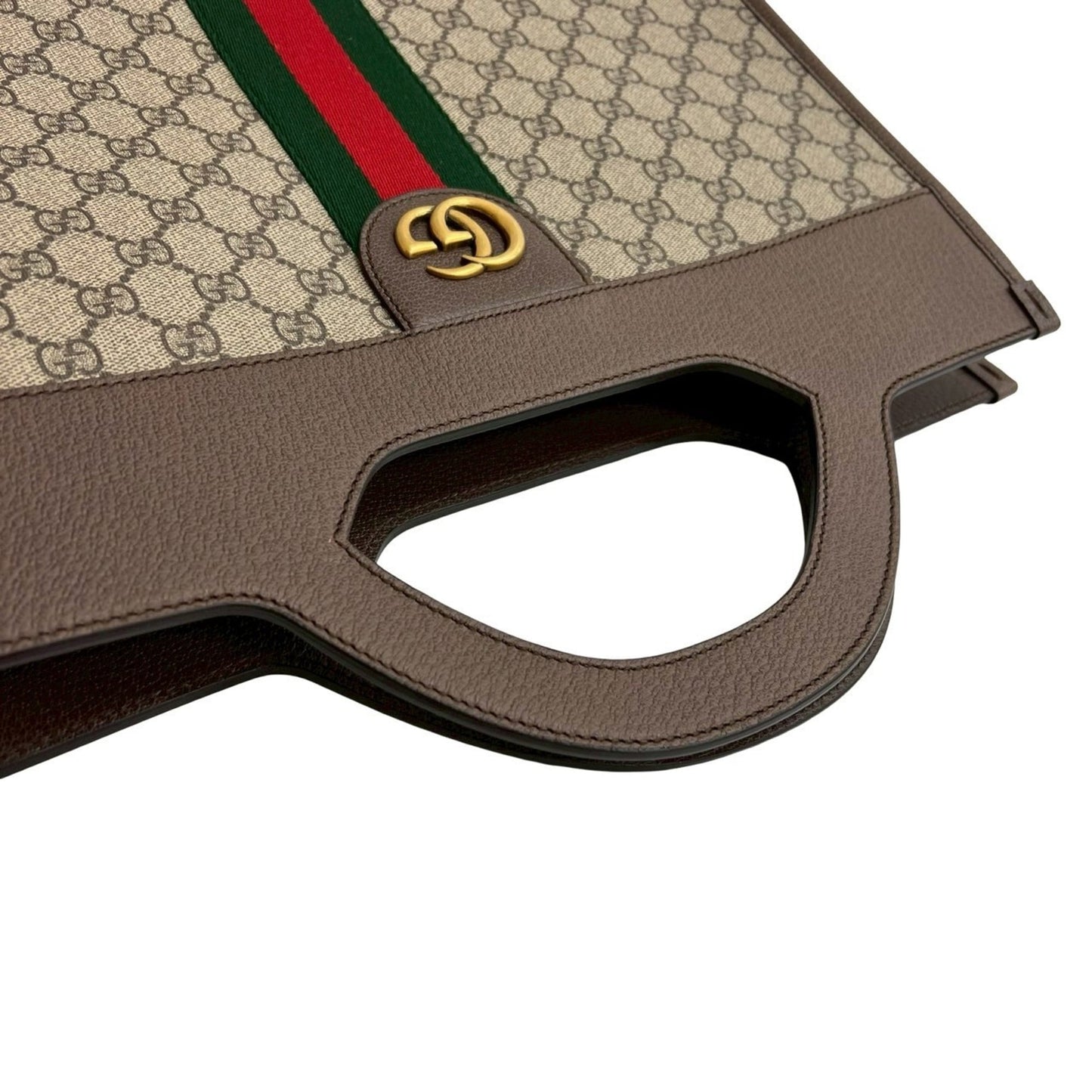 Gucci Brown Green Red Color Leather Pvc Handbag Tote Bag ( )