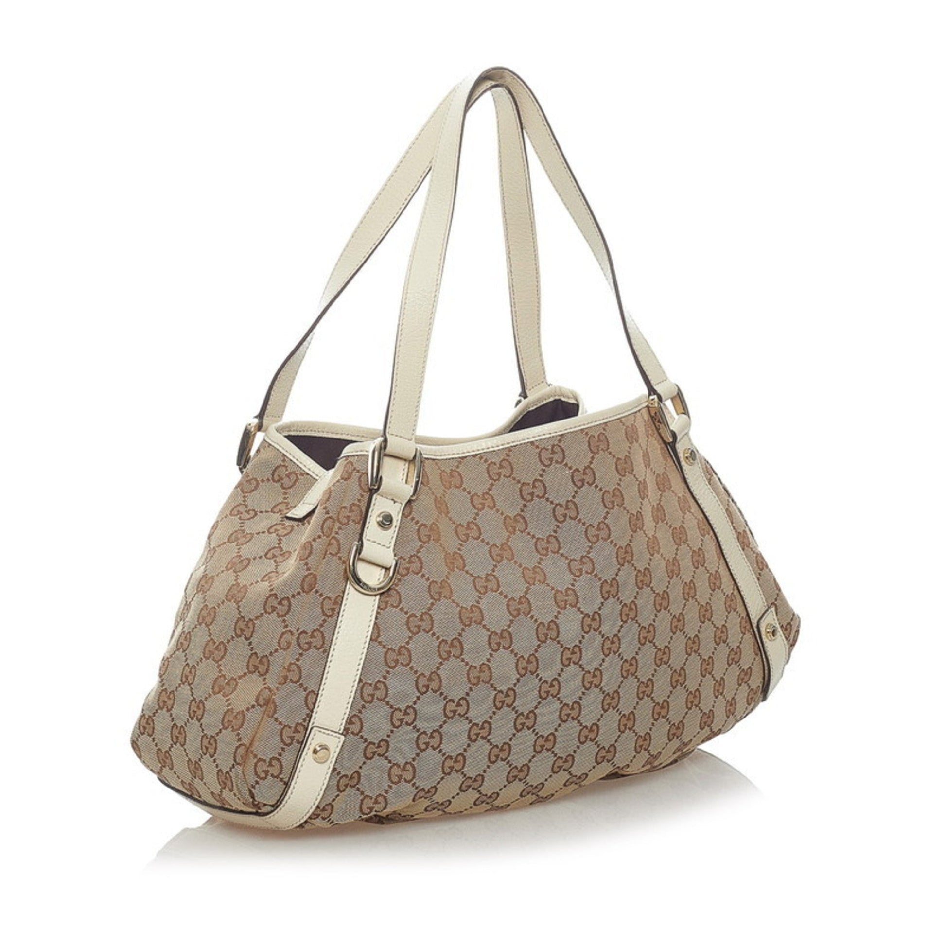 Gucci Brown Leather Canvas Tote Style 46