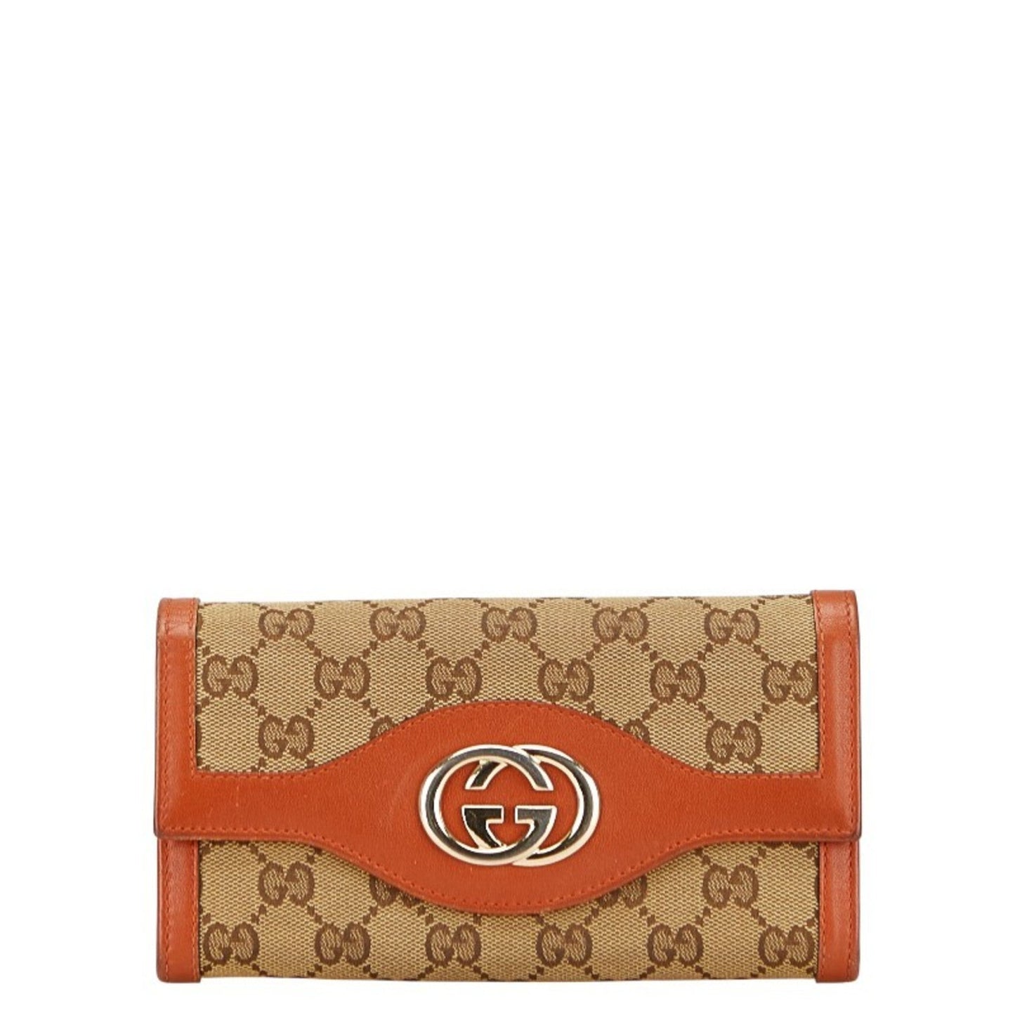 Gucci Beige Brown Gg Canvas Leather Long Wallet (Bi-Fold) ( )