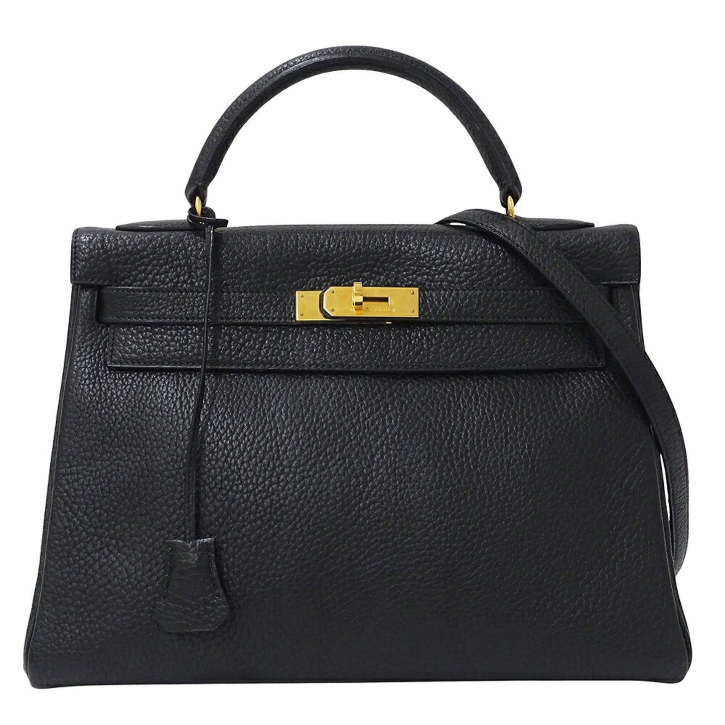 Hermes Kelly Black White Togo Leather Handbag Shoulder Bag ( )