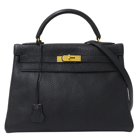 Hermes Kelly Black White Togo Leather Handbag Shoulder Bag ( )