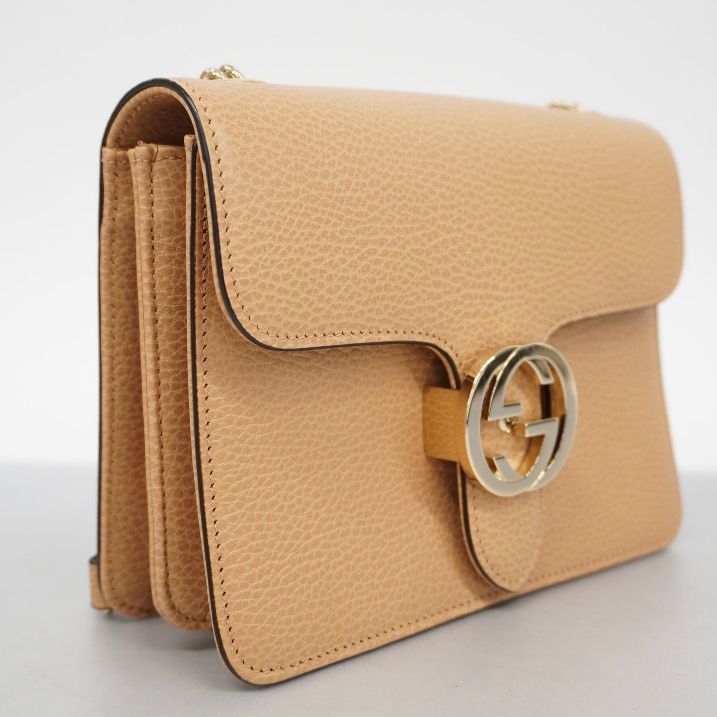 GUCCI Auth  Interlocking G 510304 Women's Leather Shoulder Bag Beige