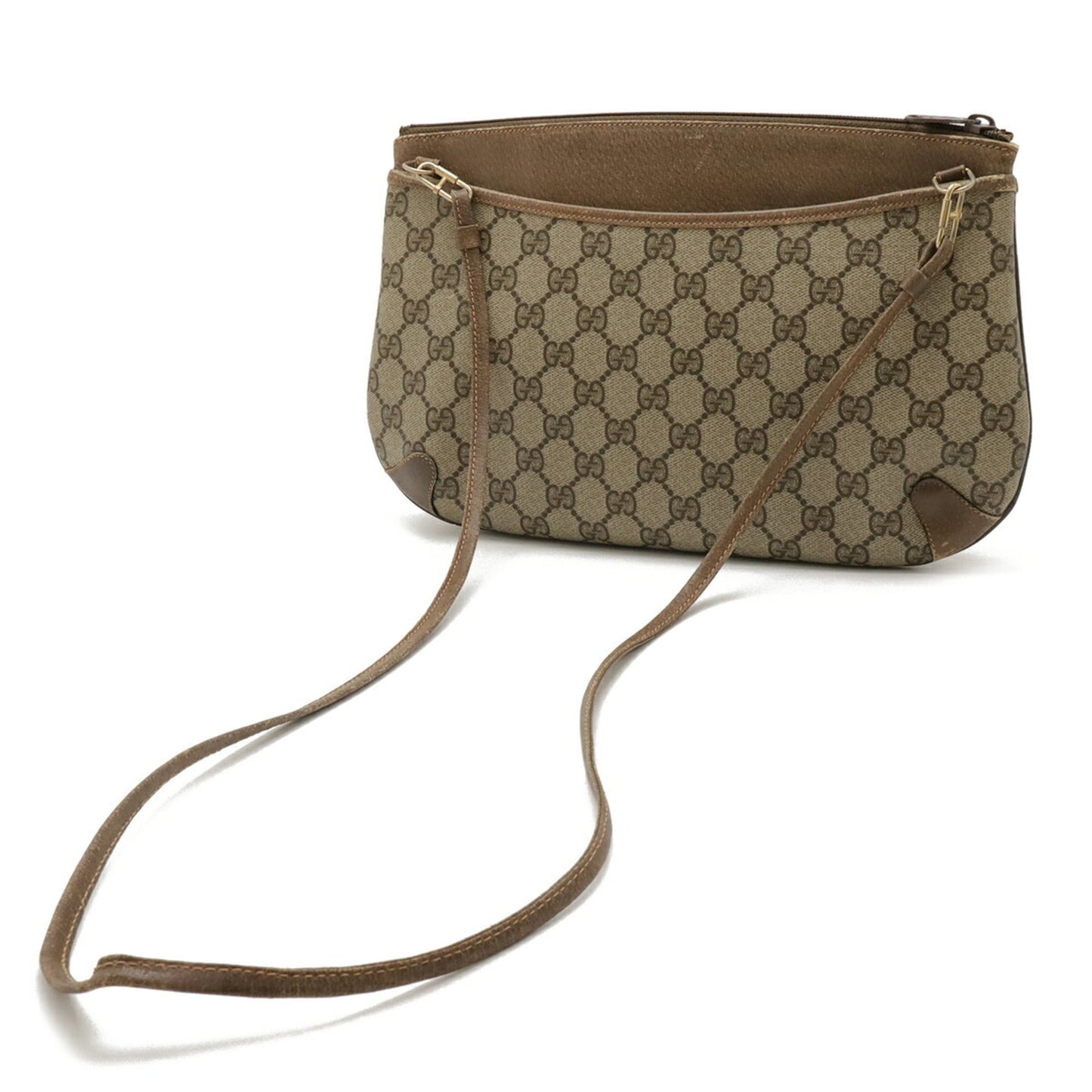 Gucci Gg Plus Beige Coated Canvas Leather Clutch Bag Pochette Shoulder Bag ( )