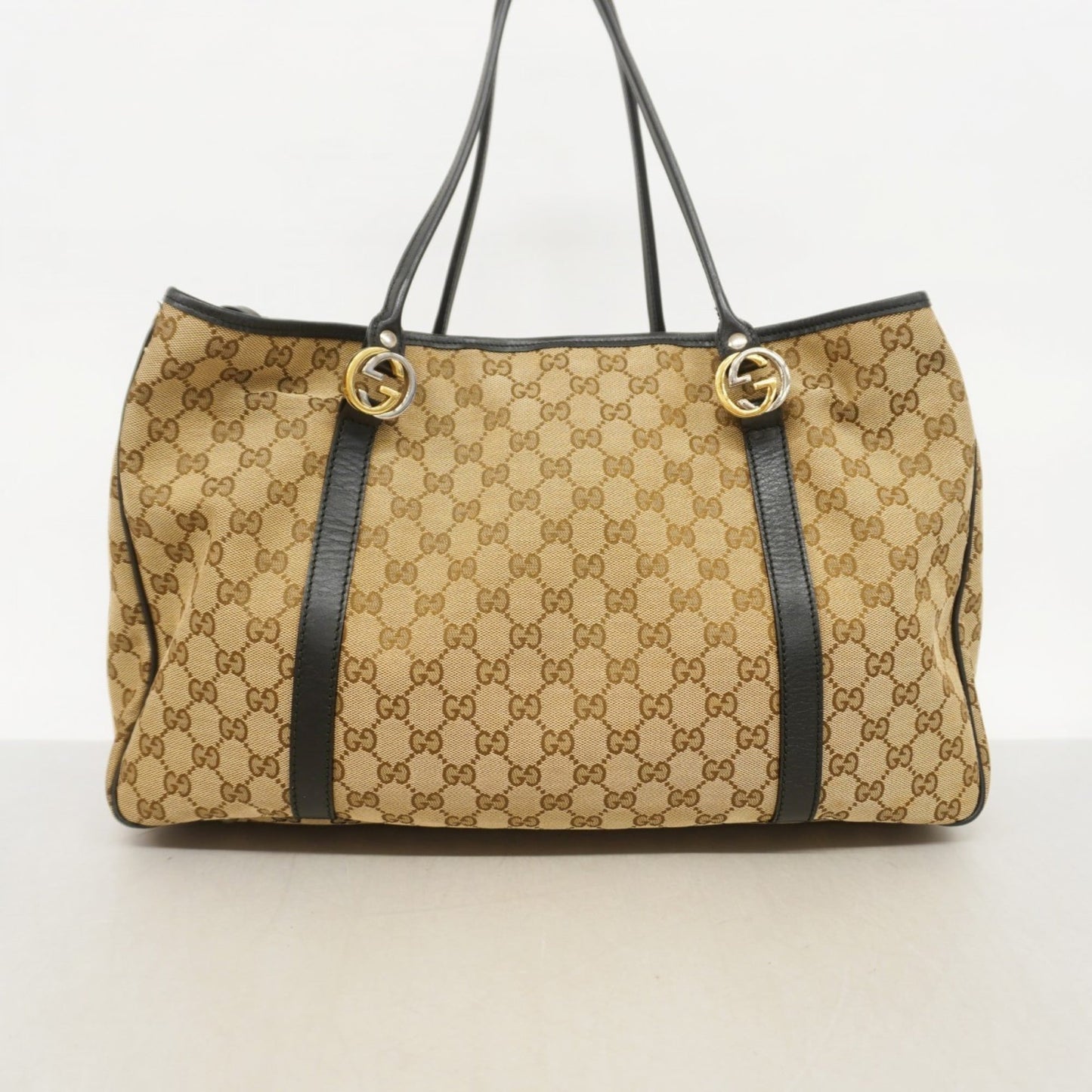 Gucci Black Brown Canvas Tote Bag ( )