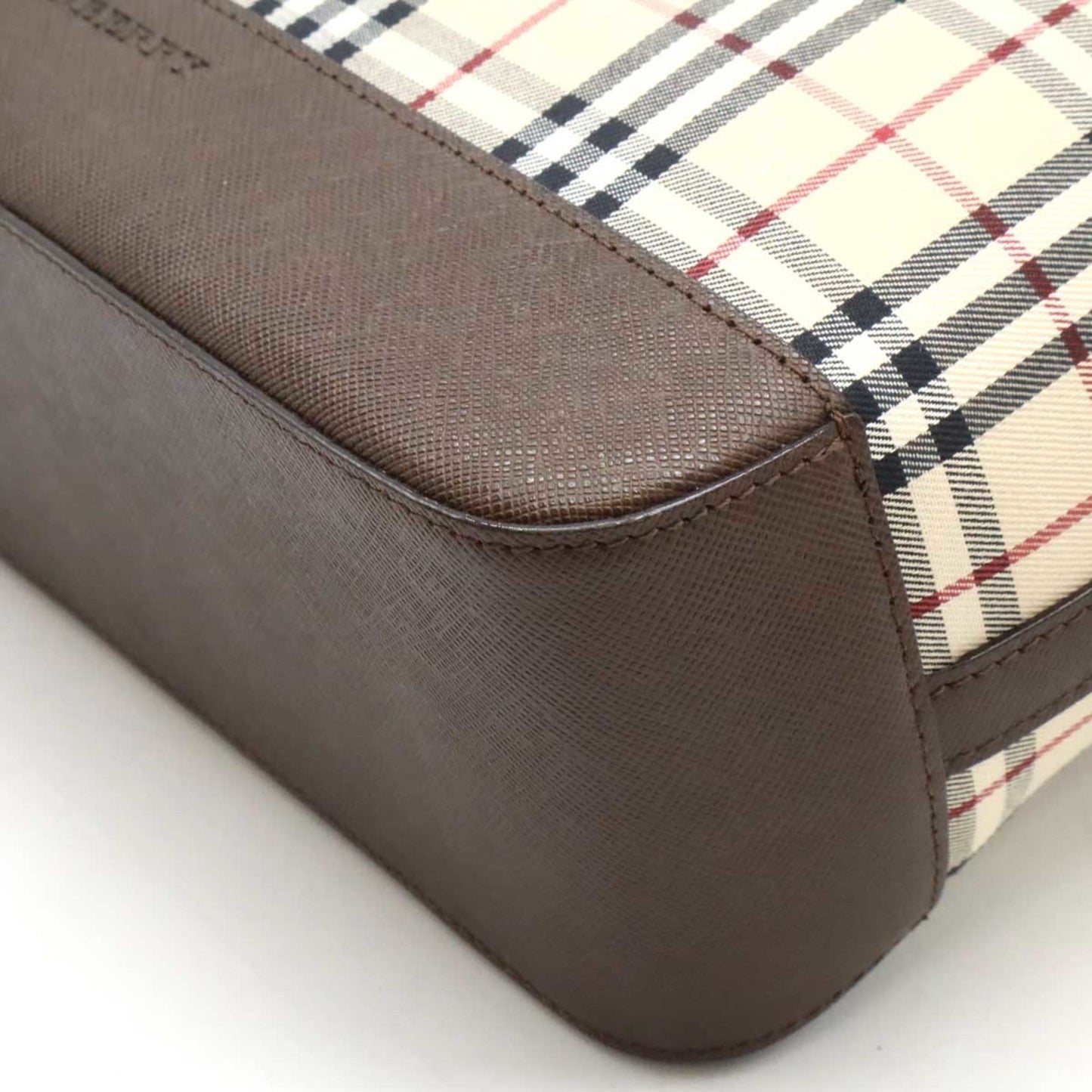 Burberry Beige Black Bordeaux Canvas Leather Shoulder Bag Tote Bag ( )