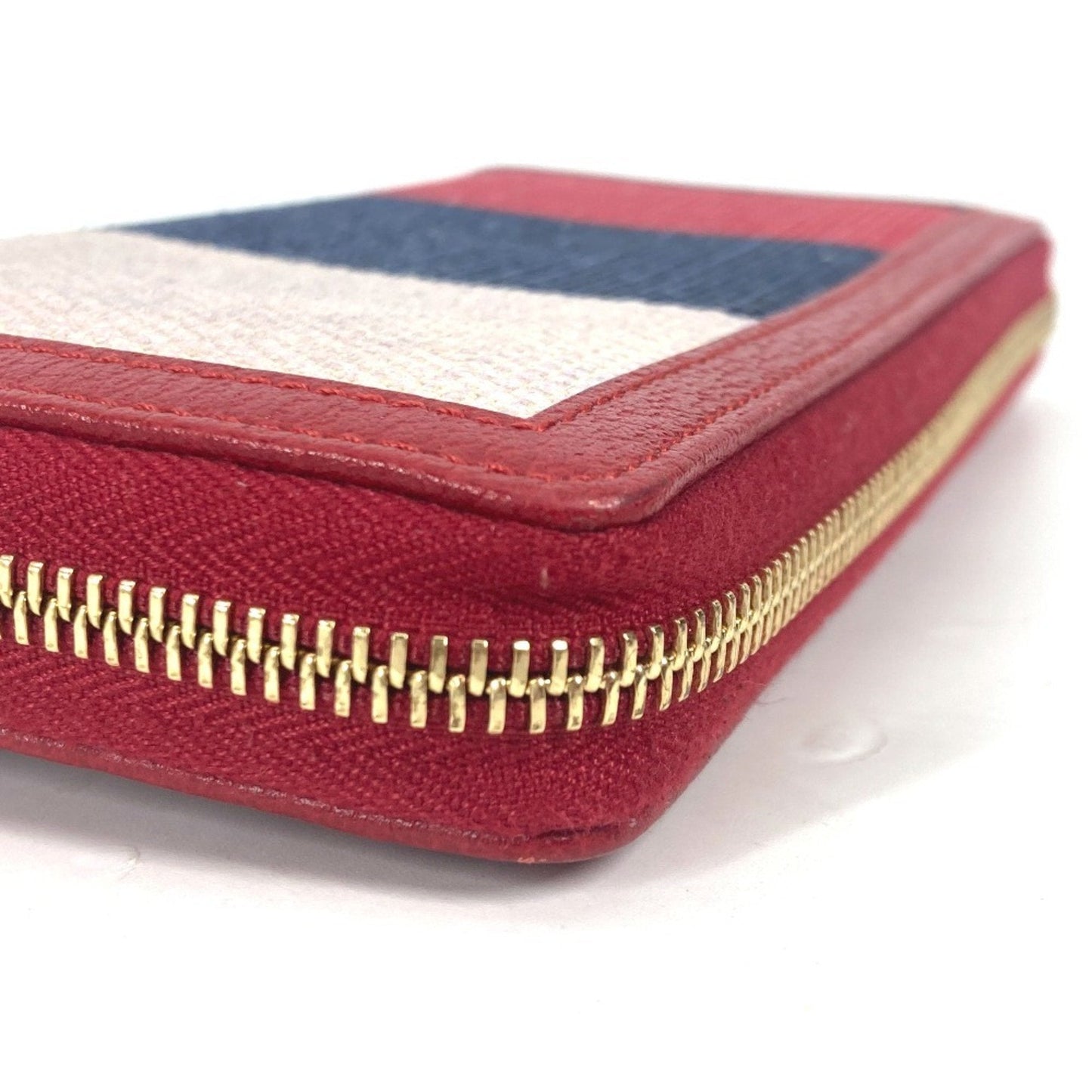Gucci Blue Red Color White Canvas Leather Long Wallet (Bi-Fold) ( )