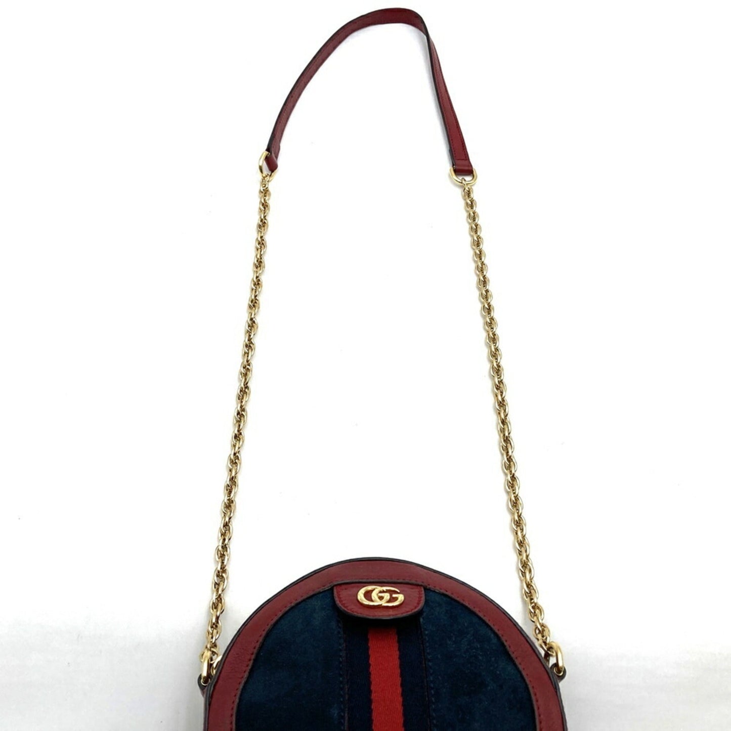 Gucci Gg Marmont Navy Red Color Suede Leather Shoulder Bag ( )