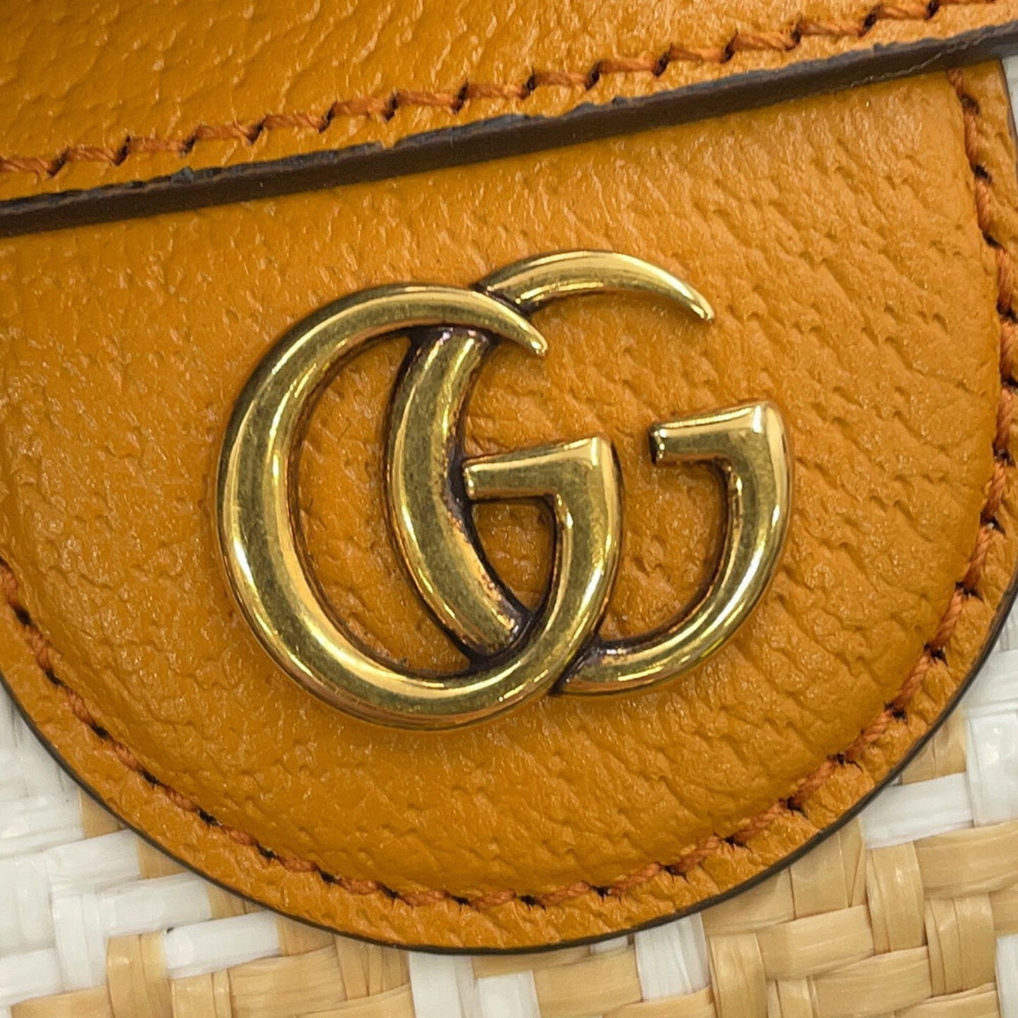 Gucci Light Brown White Raffia Leather Handbag ( )