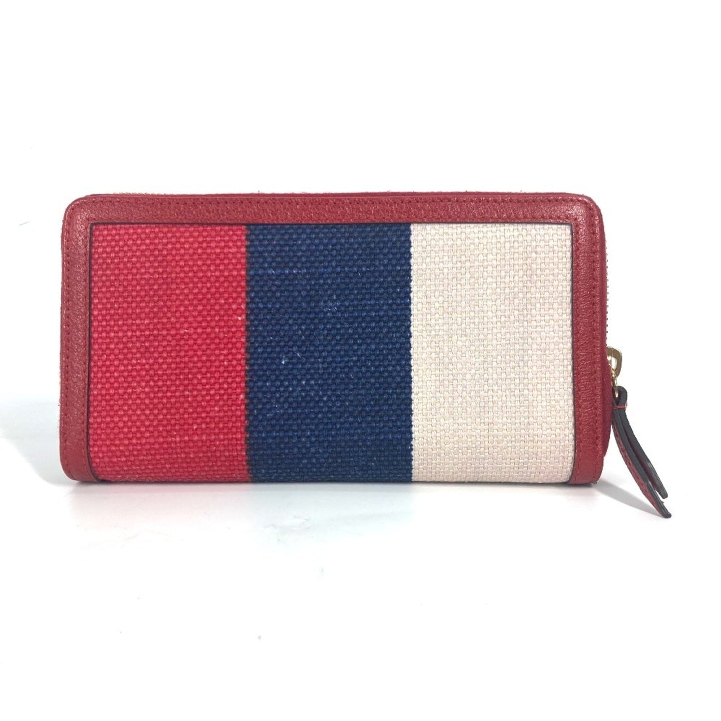 Gucci Blue Red Color White Canvas Leather Long Wallet (Bi-Fold) ( )