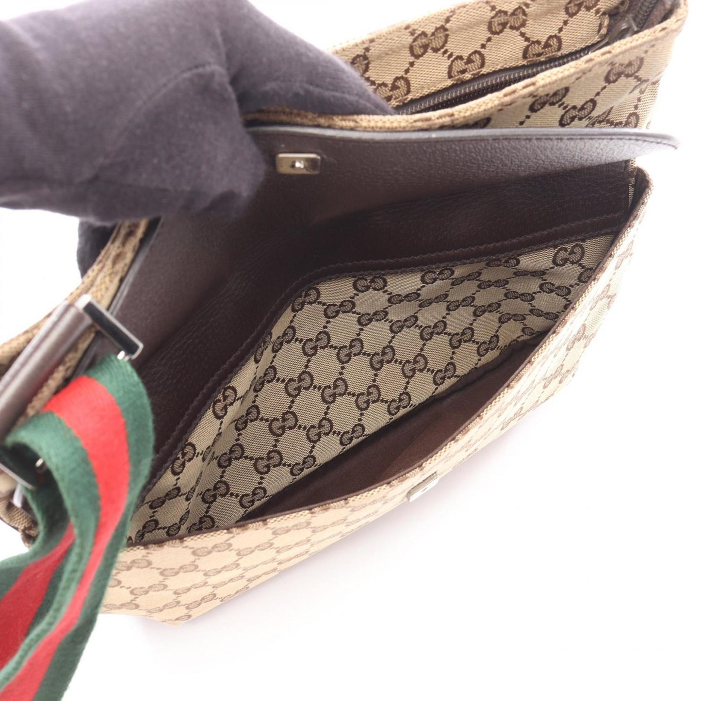 Gucci Beige Brown Multi-Color Gg Canvas Leather Shoulder Bag ( )