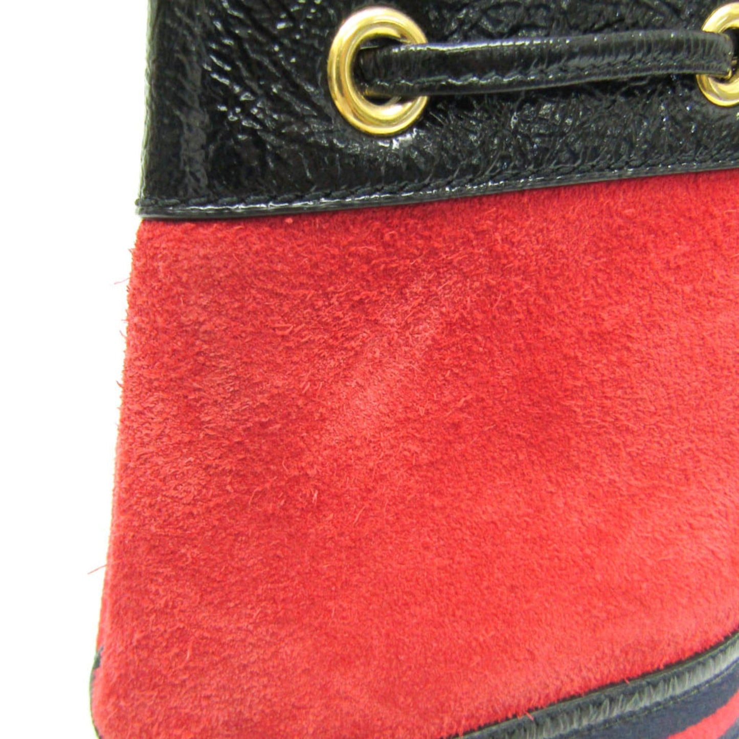 Gucci Black Navy Red Color Leather Suede Shoulder Bag ( )