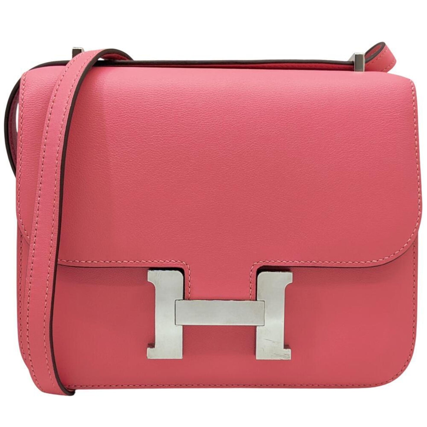 Hermes Pink Rose Azalee Evercalf Leather Shoulder Bag ( )