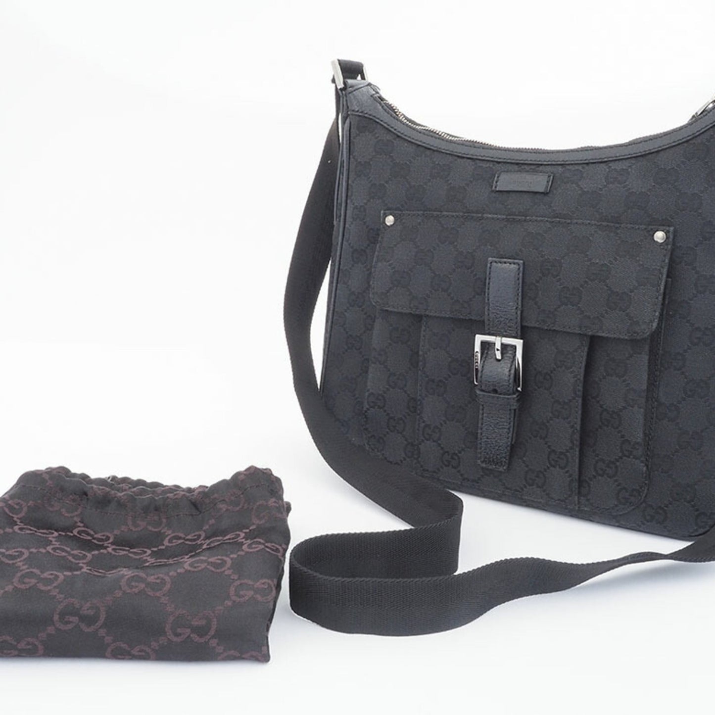 Gucci Gg Canvas Black Canvas Leather Shoulder Bag ( )