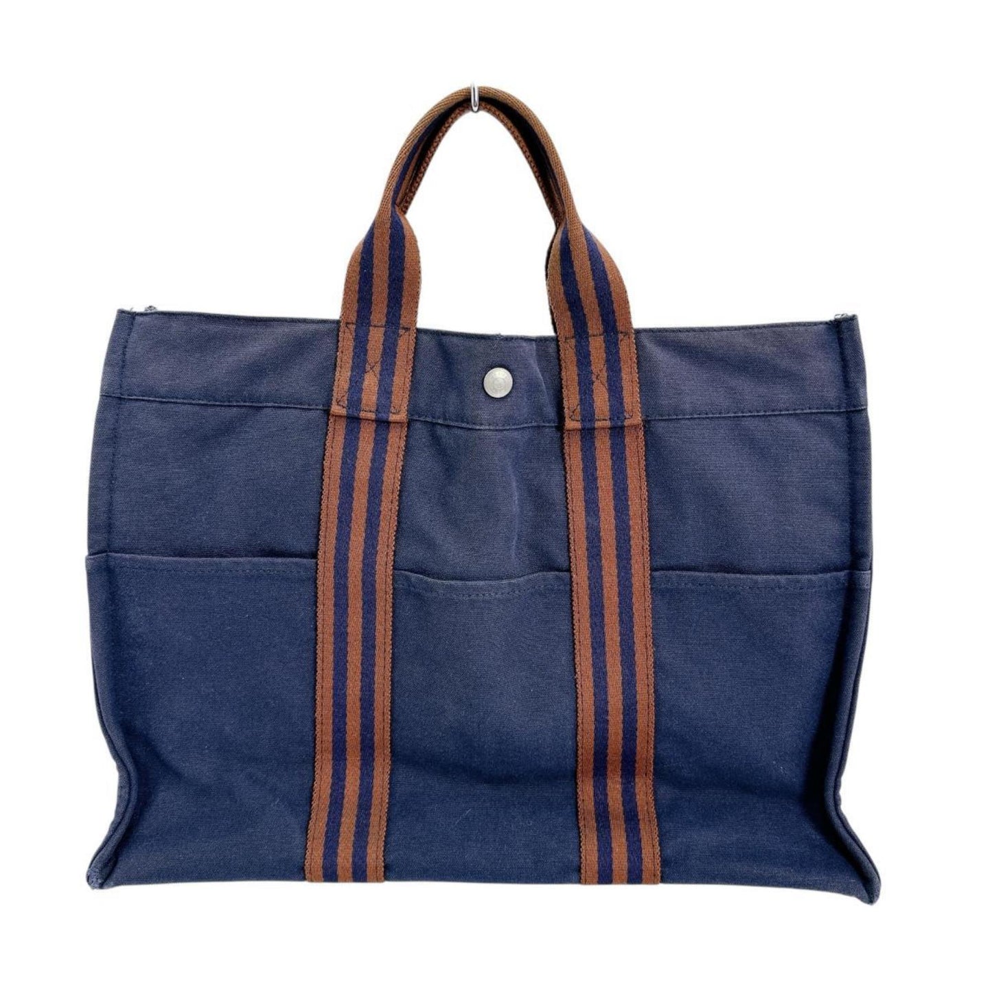 Hermes Navy Cotton Handbag Tote Bag ( )