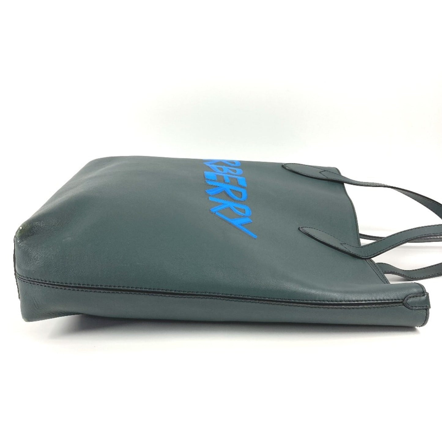 Burberry Blue Khaki Leather Shoulder Bag Tote Bag ( )